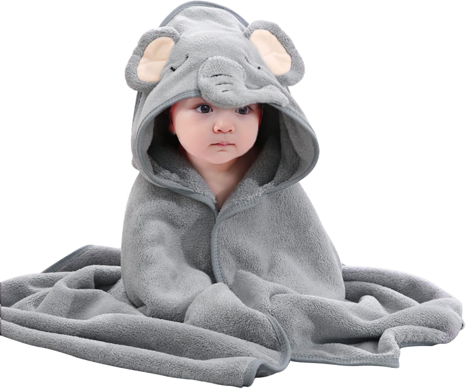 BBXWANG Hooded Baby Towel, Cute Bath Towel for Newborns, Infants, Toddlers, Towels with Hood for Girls Boys- (gray elephant, 80x80CM)