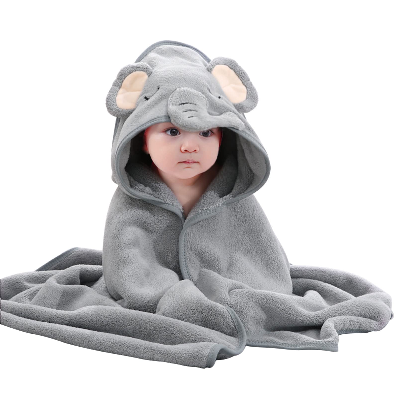 BBXWANG Hooded Baby Towel, Cute Bath Towel for Newborns, Infants, Toddlers, Towels with Hood for Girls Boys- (gray elephant, 80x80CM)