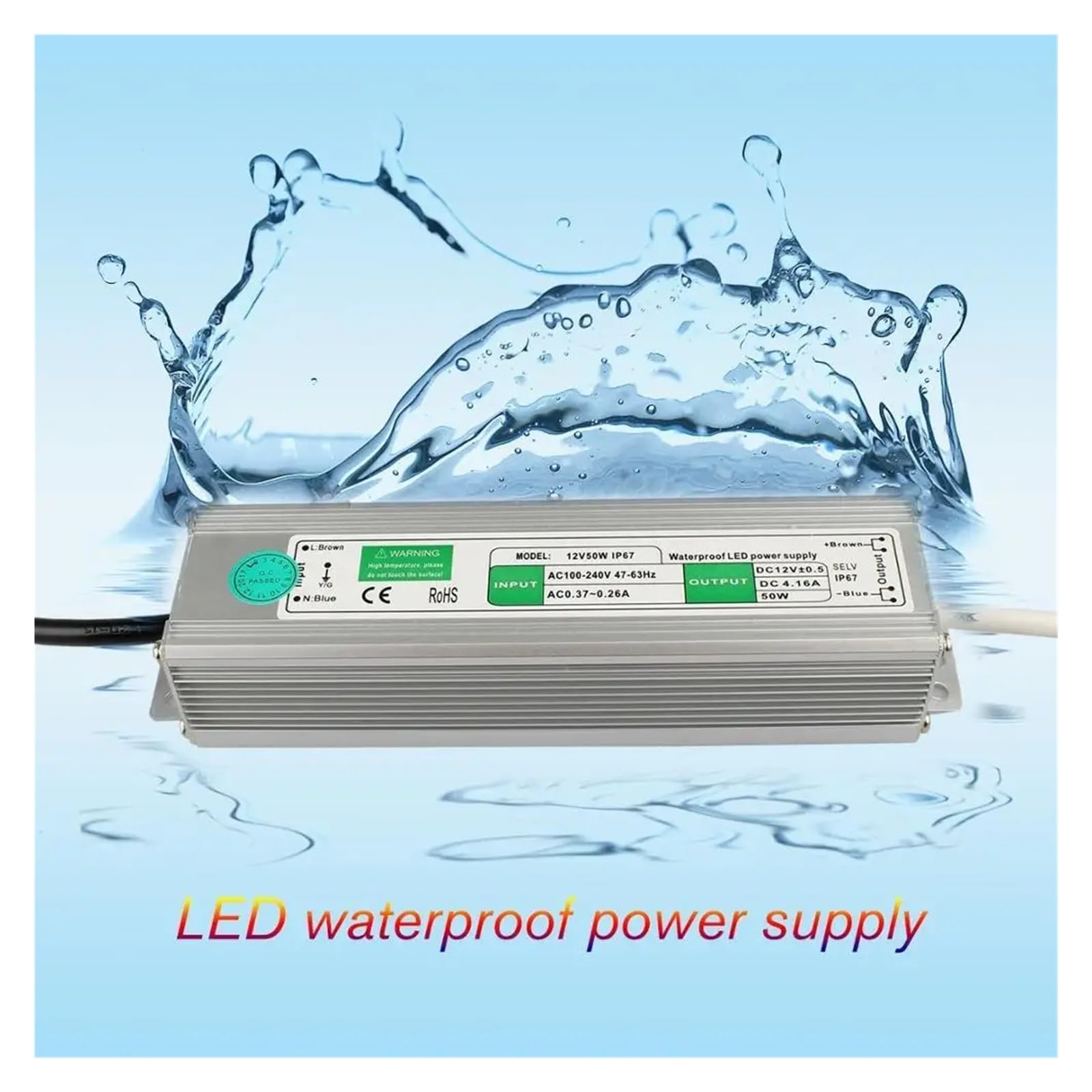 Transformateur LED, Driver LED étanche AC 110/220 V vers DC 12/24 V, 10/20/30/50/60/100/150 W, IP67, adaptateur d'alimentation for usage extérieur(24V,300W Slim)