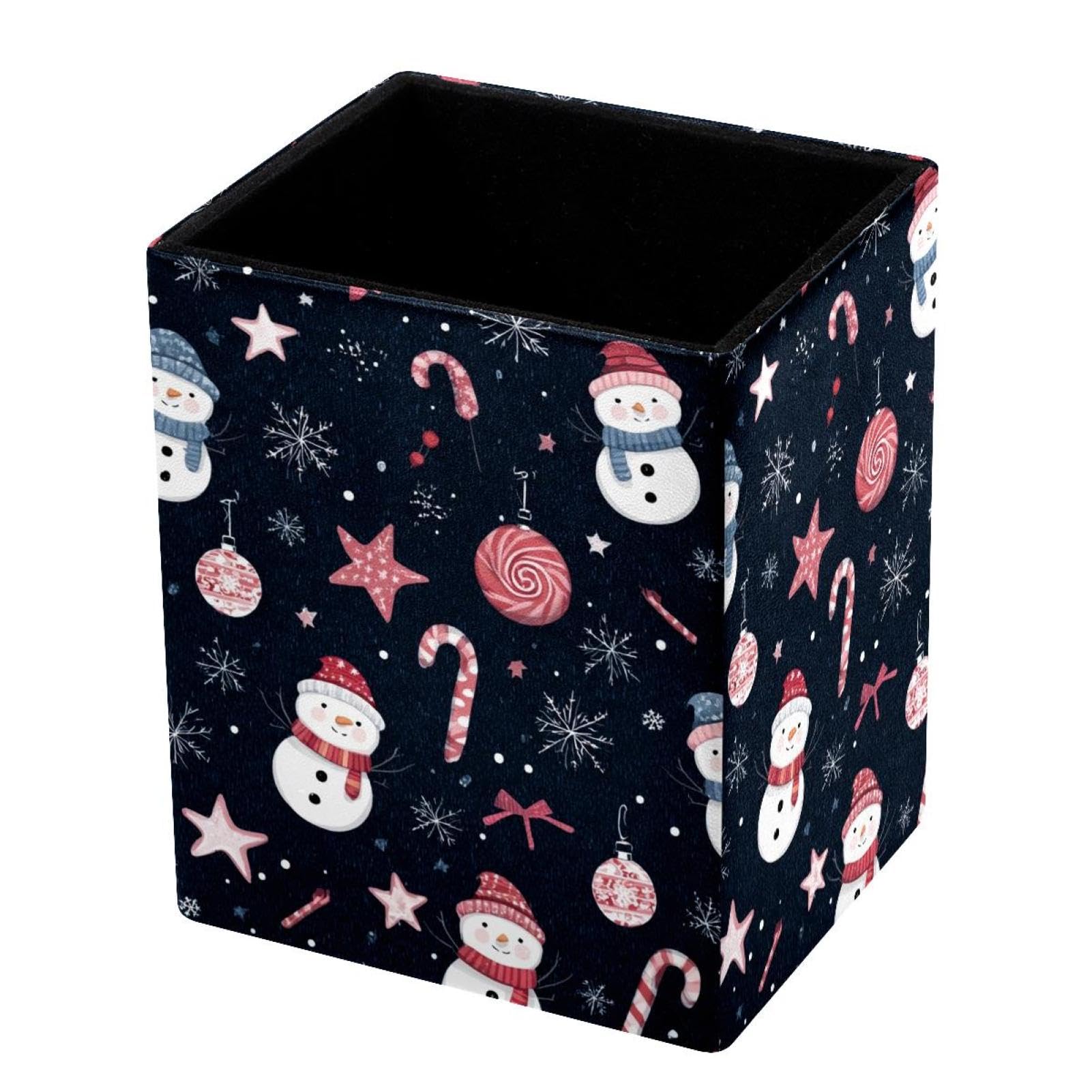 VAPOKF Pencil Holders for Desk, Christmas Snowman Printed Pen Holders Pen Pot Makeup Brushes Storage Desktop Stationery Supplies Organiser for Home Office