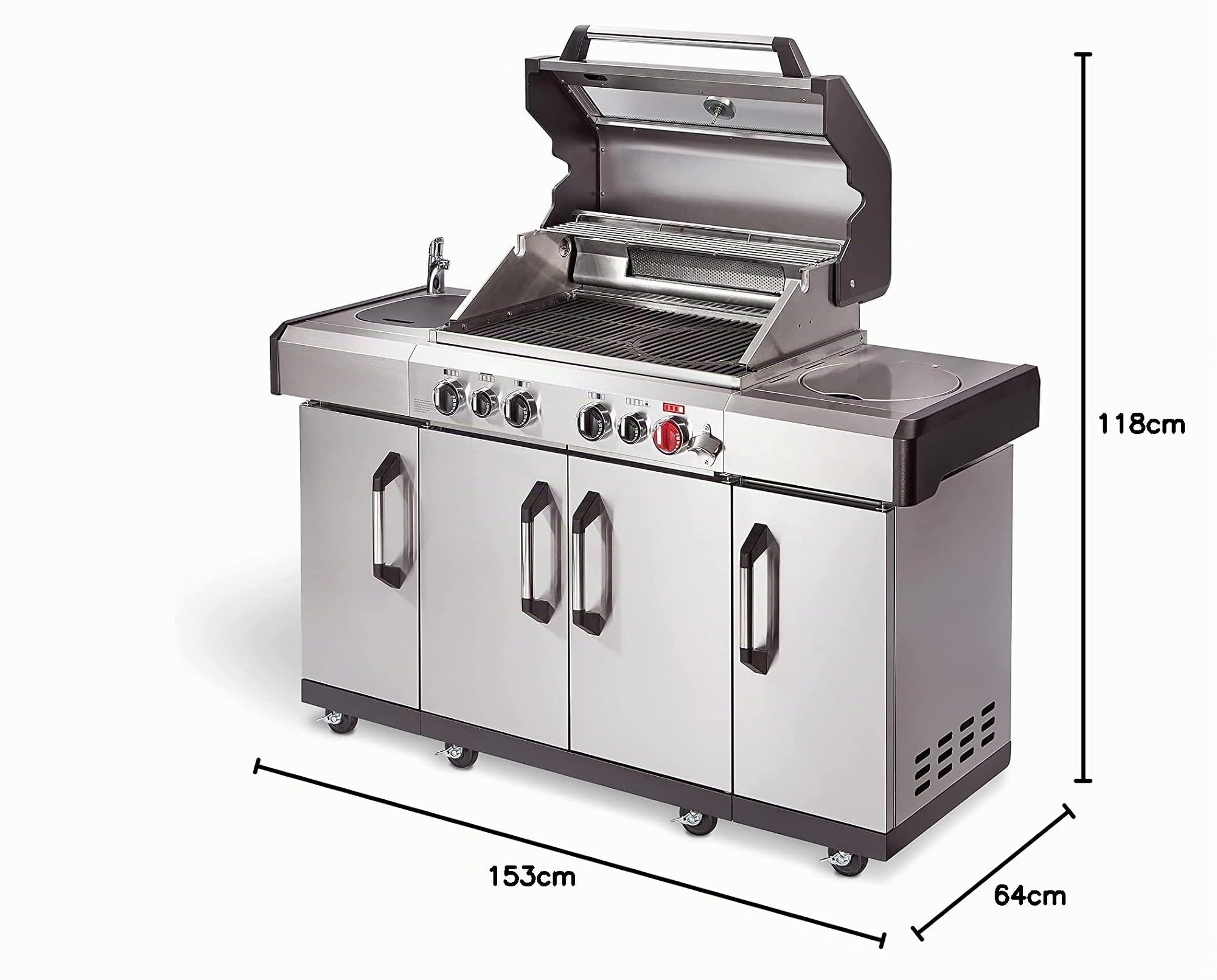 Enders Kansas II Pro 4 SIK Profi Turbo barbecue gaz - Barbecue à gaz infrarouge, Chaleur Range, Simple Clean et grille émaillée - Barbecue avec couvercle avec étagères latérales et 4 brûleurs #871433