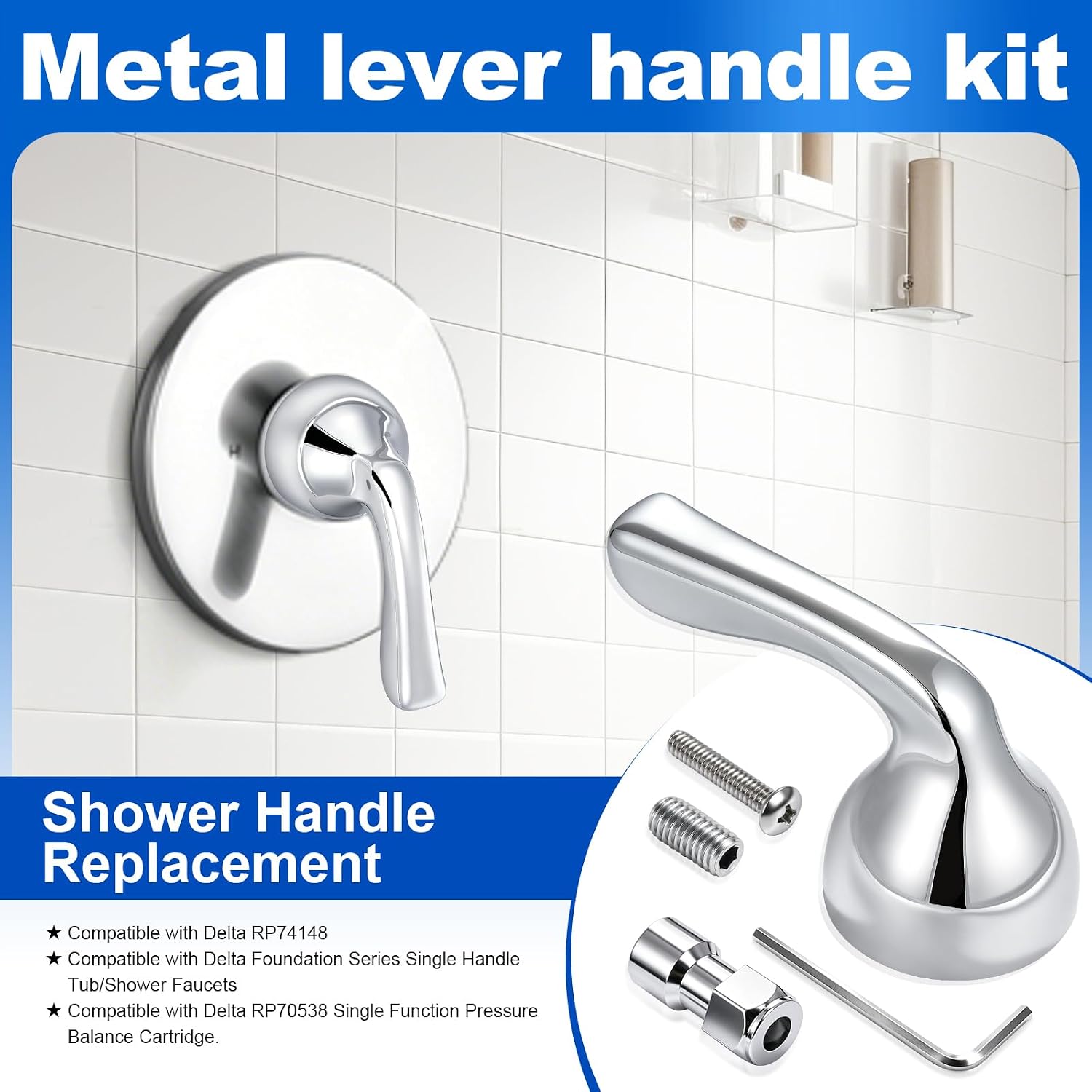 RP74148 Shower Handle Replacement Compatible with Delta Foundation Series Single Handle Tub/Shower Faucets, Single Lever Handle Repair Kit (Polished Chrome)