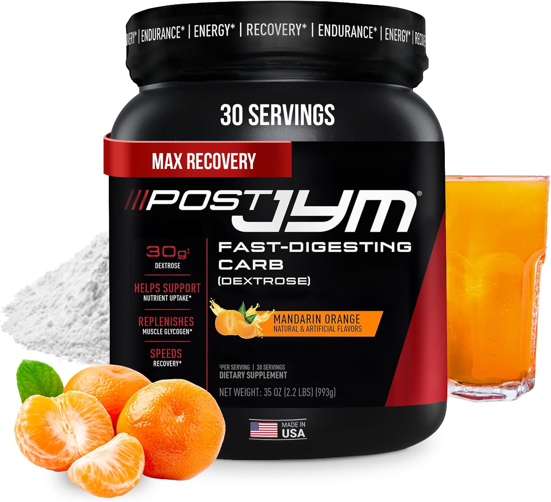 JYM Supplement Science Post Fast-Digesting Carb - Post-Workout Recovery Pure Dextrose, JYM Supplement Science, Mandarin Orange Flavor, 30 Servings