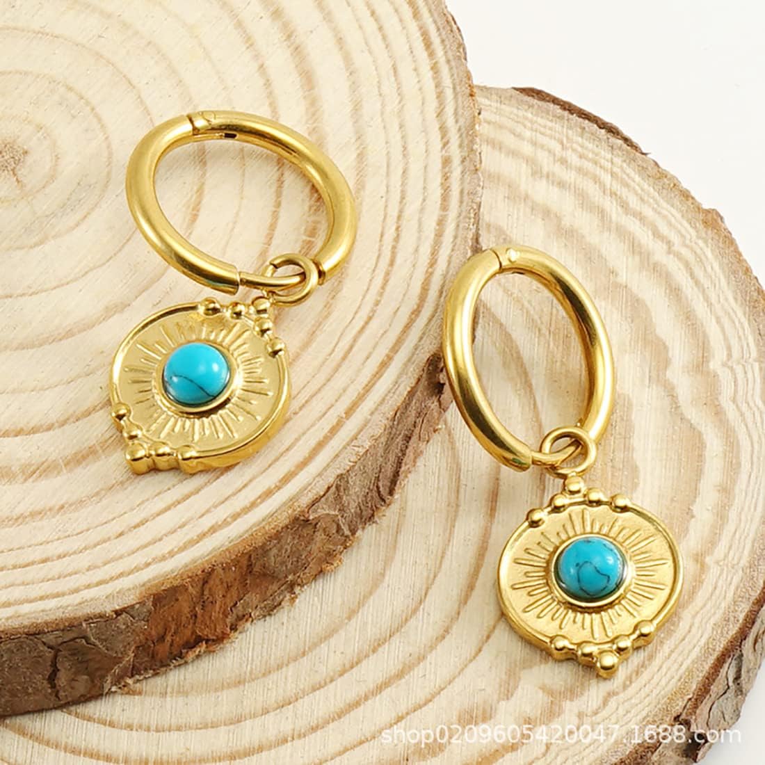 18K Gold Plated Minimalist 316L Titanium Steel Turquoise Hoop Earrings Jewelry