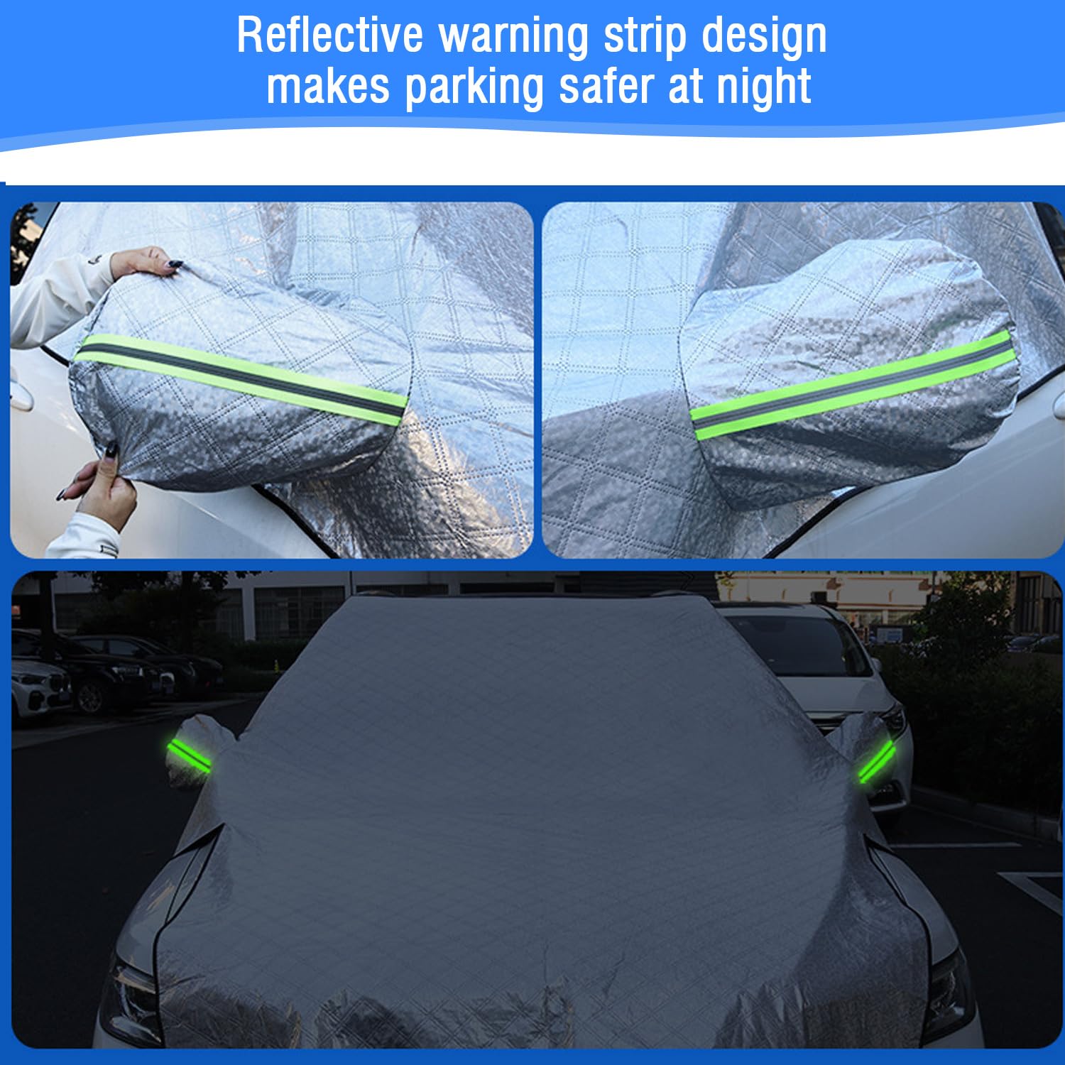 Kensbro Protection Pare Brise Voiture Hiver, Couverture Pare Brise Voiture Hiver, 255x235cm, Repliable Voiture Couverture, Universelle pour Voiture Anti Givre, Neige, Pluie et Soleil UV