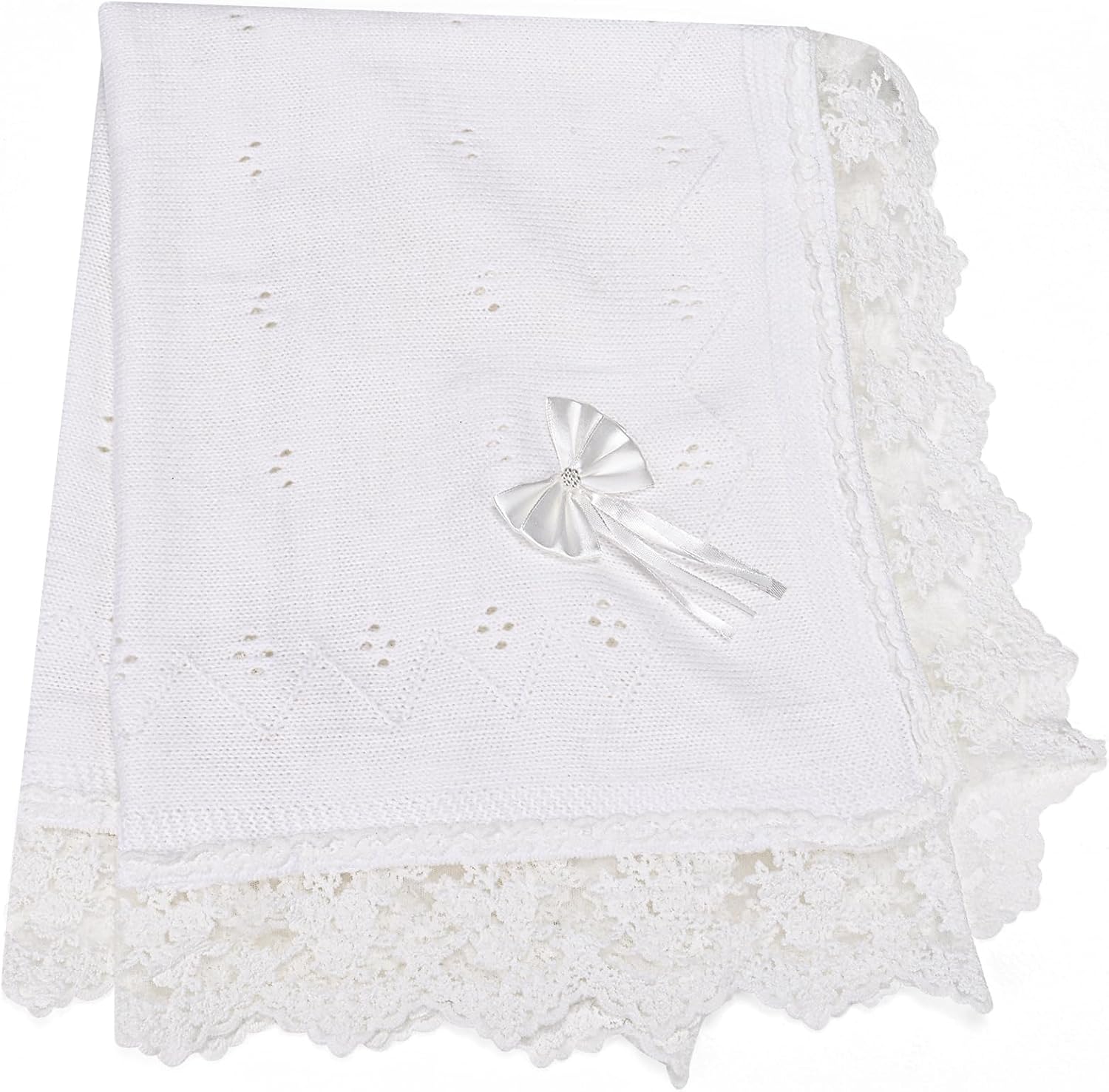 Runeaoys Baptism Christening Easter First Communion Gifts for Girls Boys Baby Blanket White Lace Knitted Crochet Towel Receiving Blankets for Neutral Newborns Toddler