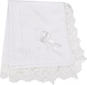 Baby Blanket White Lace Knitted Crochet Towel Baptism Christening First Communion Gifts for Girls Receiving Blankets for Neutral Newborns Toddler