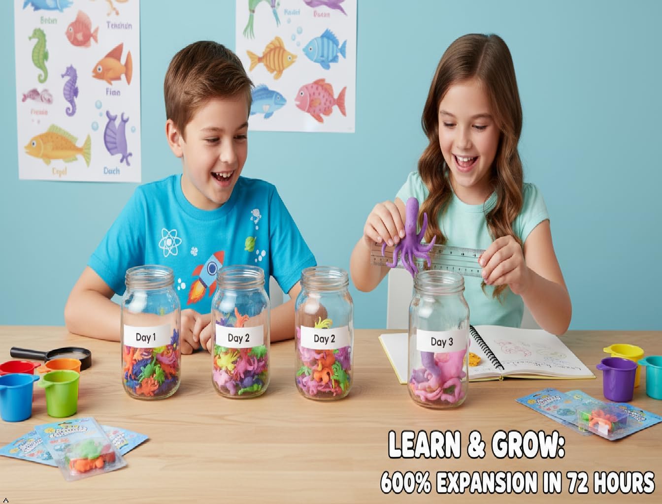 24 Pack Sensory Jelly Water Growing Sea Life Creatures Animals, Amazing, Fun, Educational, Learning Toy for Children Boys and Girls (24 Assorted Sea Creatures and Colors)