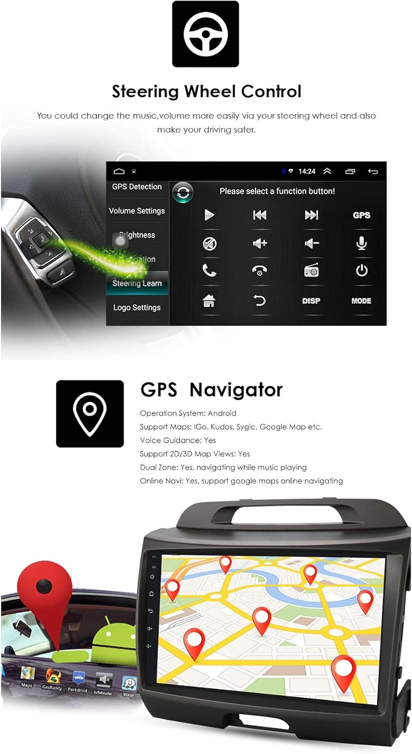 android car radio stereo fit for kia sportage 2011 2016 with apple carplay gps navigation audio video receiver usb bluetooth dsp swc