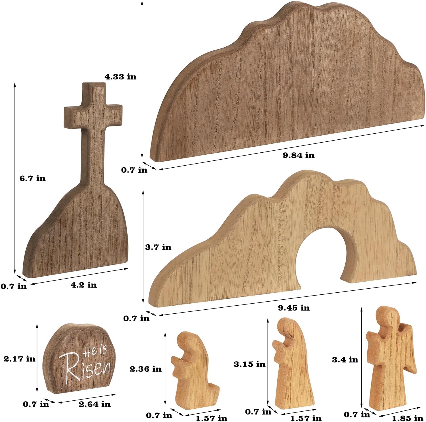 Glintoper Empty Tomb Easter Scene and Cross Decoration, 7pcs Wooden Easter Resurrection Scene Cross Jesus Tomb Tray Set, Tabletop Christian Gifts Jesus Nativity Scene Decor for Religious Home Office - Image 2