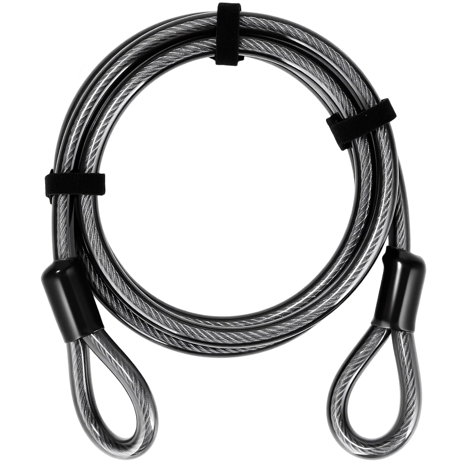 Cable Antirrobo Bicicleta Ø12 mm, 2.1 m Cable de seguridad con argollas(sin candado), cable de acero recubierto de plástico, Cadena de Seguridad para Bici Moto Casco Patinete Electrico, Negro