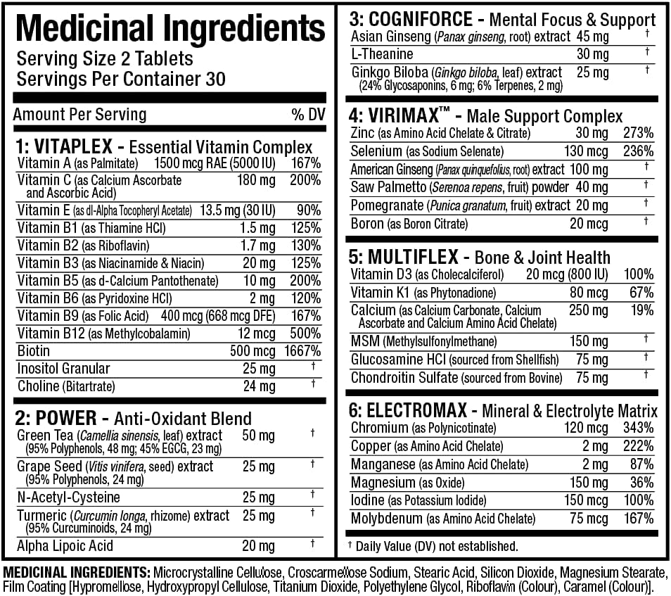 ALLMAX VITAFORM - 60 Tablets - Premium Multivitamin for Men - Six Functional Complexes + Vitamin C, D3 & Zinc - 30 Servings