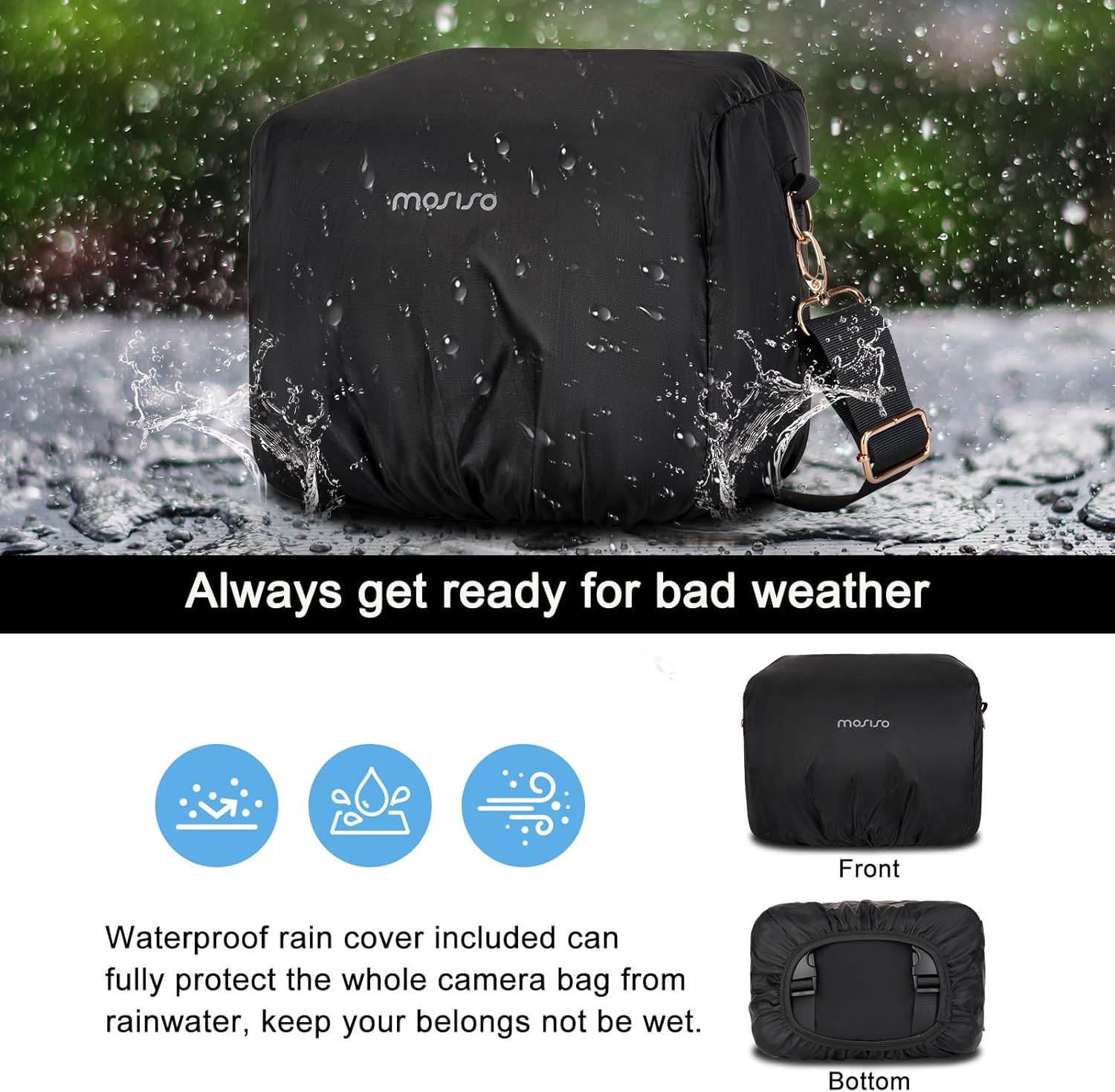 MOSISO Small Camera Bag for Photographers, Puffy Camera Shoulder Bag for DSLR/SLR Cameras, Padded Flap Crossbody Photography Handbag for Women with Tripod Holder&Rain Cover for Canon/Nikon/Sony, Black - Image 5