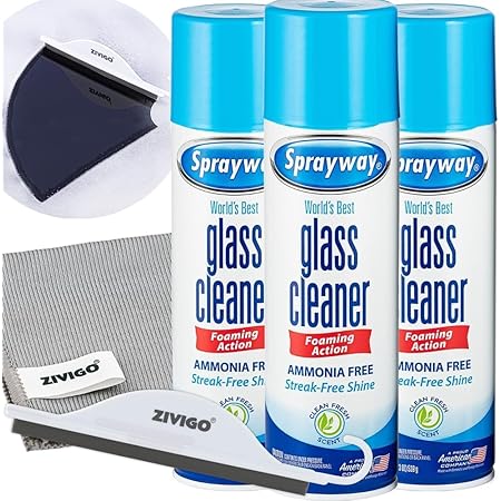 Sprayway Glass Cleaner, Foam Action, 19 Fl Oz, 3 Pack, Bundled With 1 Microfiber Cleaning Cloth And 1 Window Squeegee,