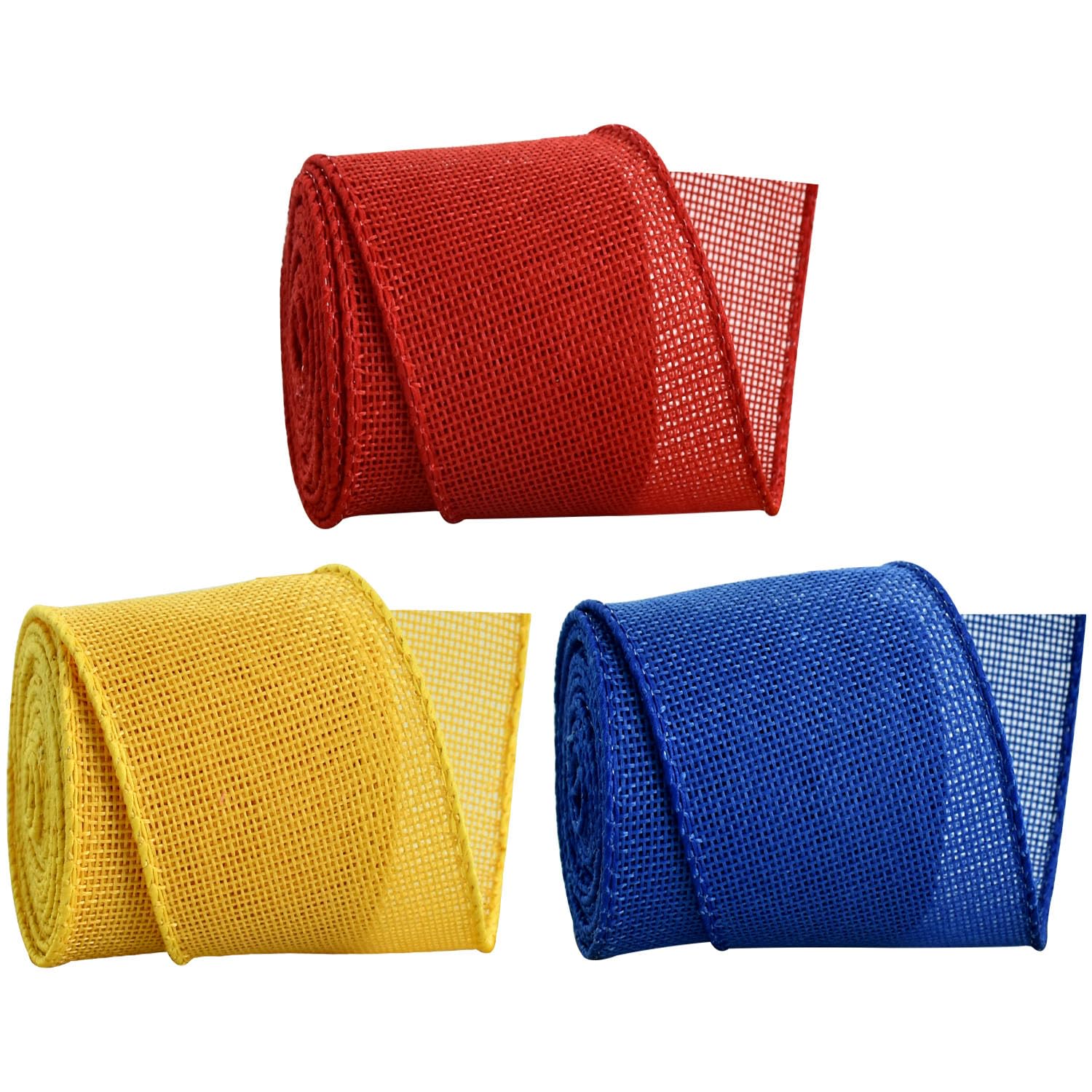 Cintas de arpillera con alambre TONIFUL rojas, amarillas y azules para coronas de Navidad