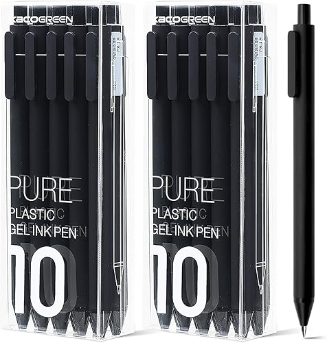 Miniatura 8 de Kaco PURE - Bolígrafos de gel negro, 20 bolígrafos estéticos de punta fina de 0.020 in, de secado rápido, artículos de papelería y oficina (20