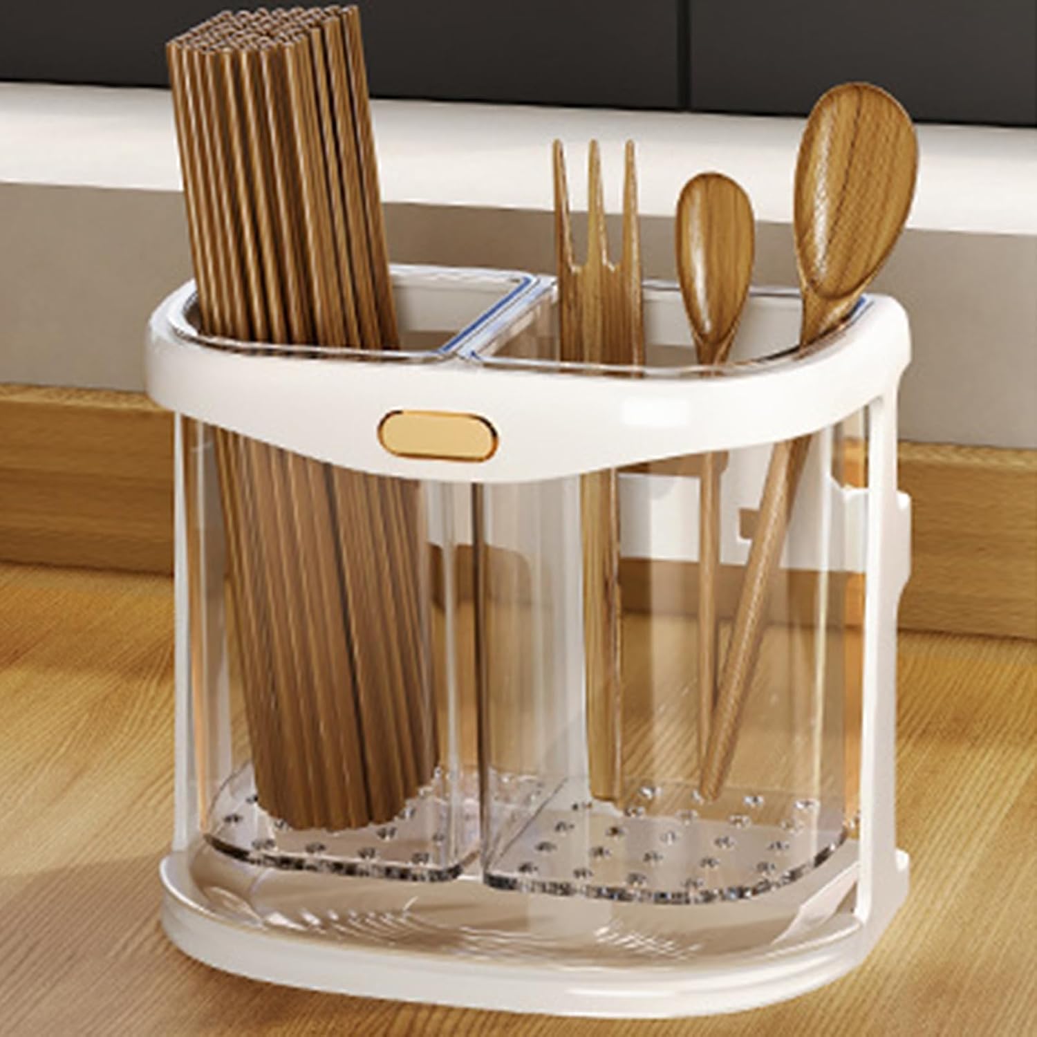 Chopstick Storage Organizer, Kitchen Utensil Holder, Multifunctional Draining Cutlery Holder Wall Mounted Plastic Kitchen Utensil Rack
