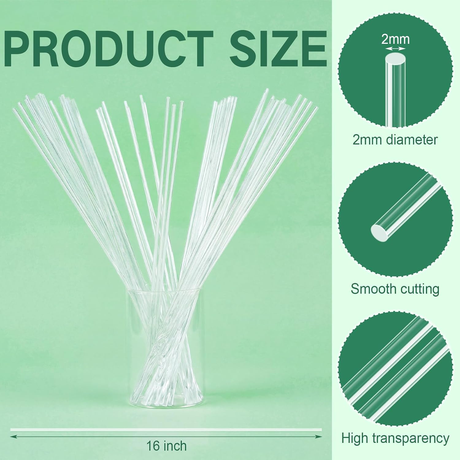 Vicenpal 30 Pcs Clear Acrylic Dowels, 16 Inch, 2 Mm Round Plant Stakes