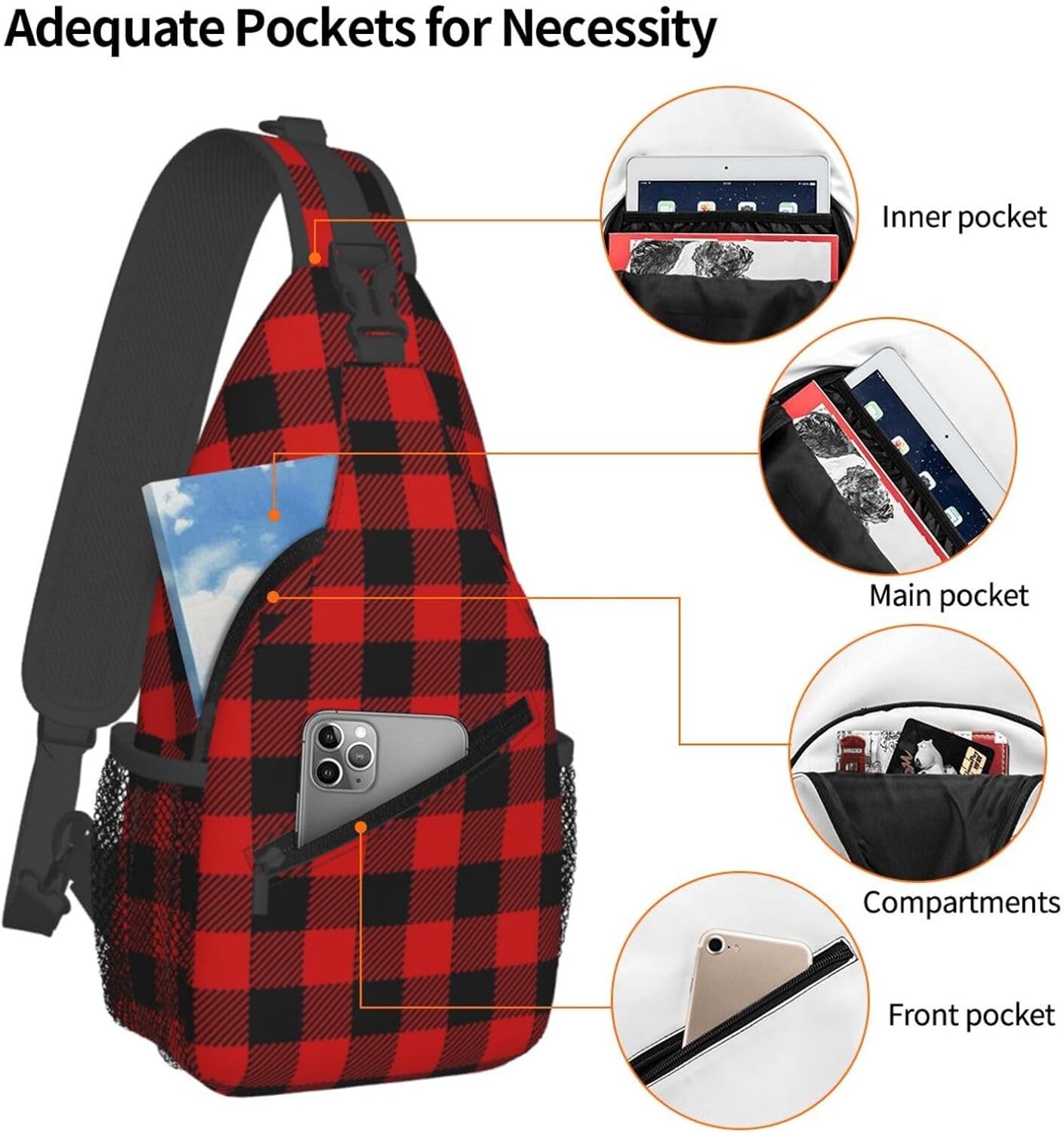 Christmas Crossbody Sling Bag For Women Men Adjustable Buffalo Plaid Chest Bag Shoulder Bag Sling Backpack Merry Xmas Daypack Christmas Gifts - Image 4