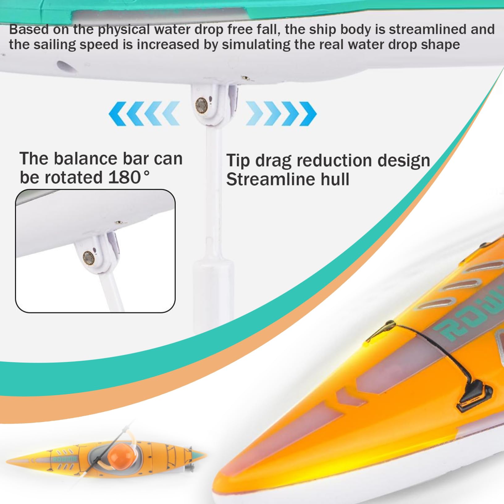 Bateau télécommandé de compétition, kayak télécommandé 2, 4 GHz, rechargeable, LED simplifiée, anti-basculement, double mode de conduite, jouets aquatiques d'extérieur pour enfants et adultes (bleu
