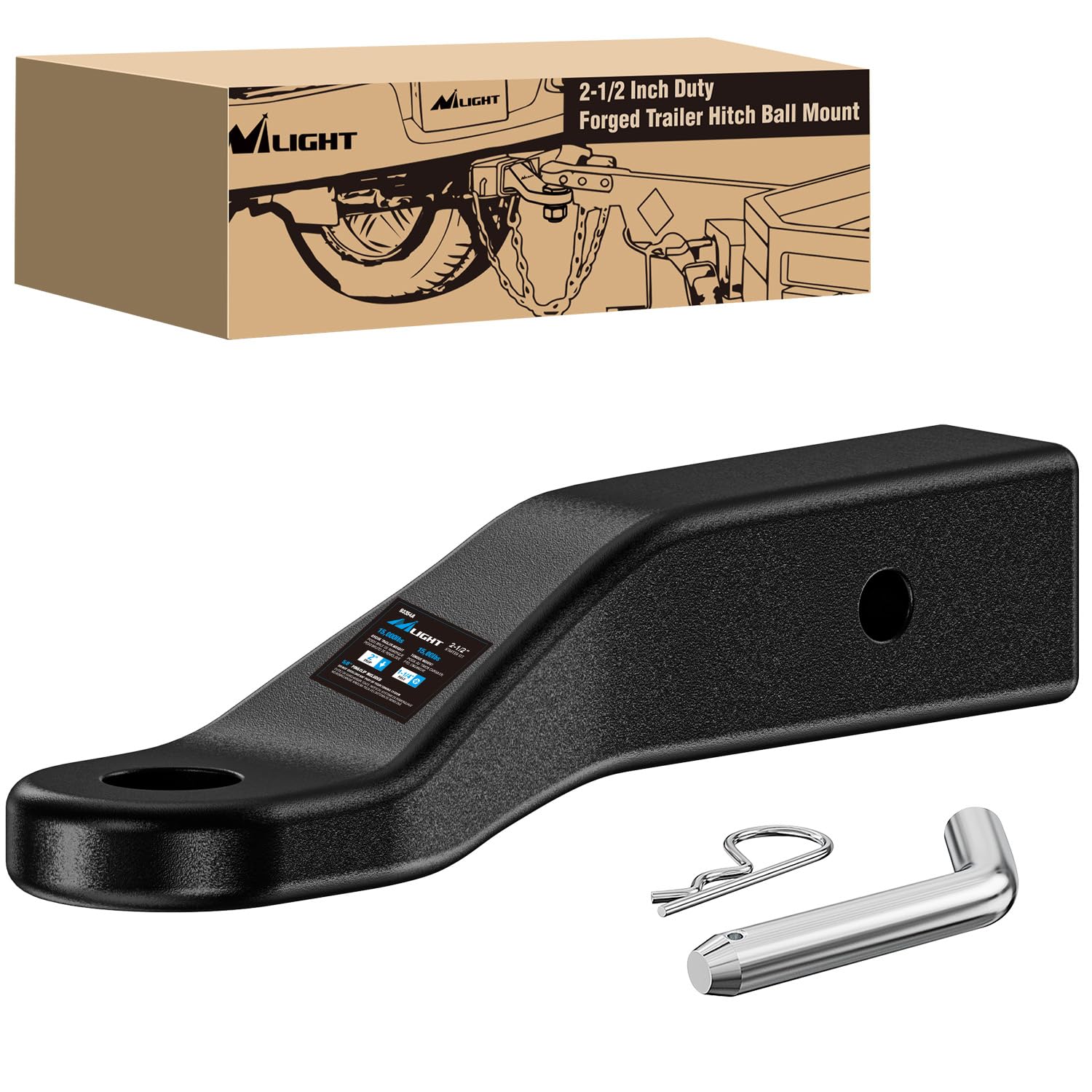 Nilight Trailer Hitch Ball Mount Fits 2-1/2 Inch Receiver Square