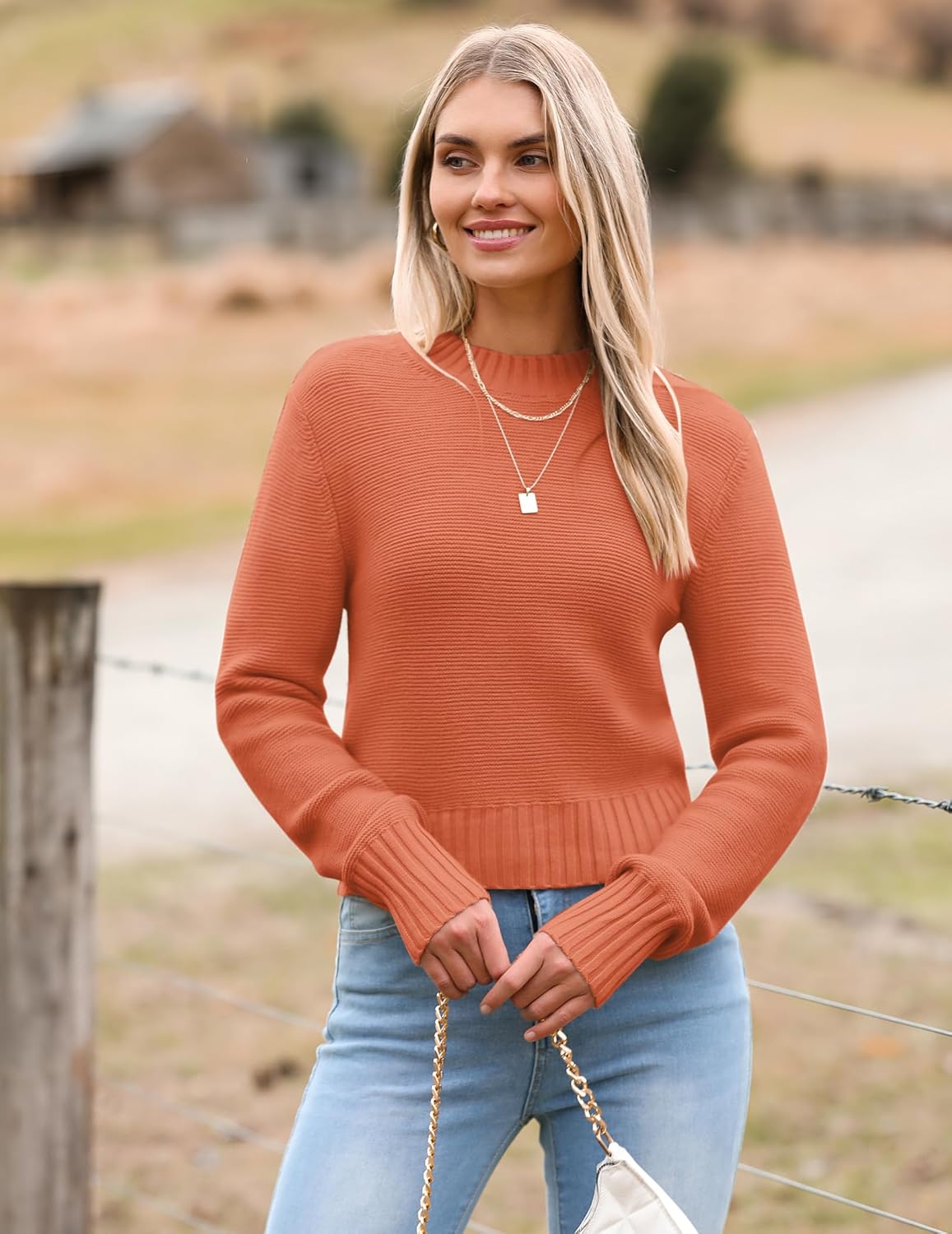 Zeagoo Women's 2026 Fall Crewneck Cropped Sweater Trendy Long Sleeve Ribbed Knit Pullover Jumper Tops - Image 2