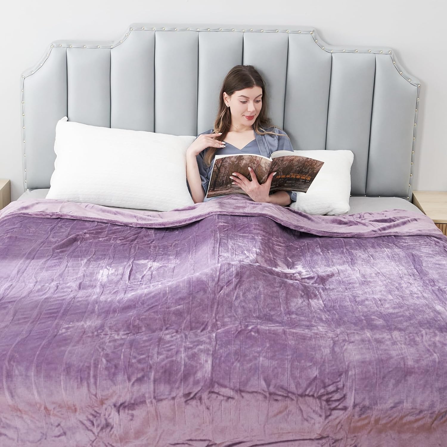Electric Heated Blanket Twin 62×84 6 Heating Settings & 10H Auto Off Anti-Pill Wrinkle Free for Multi-Scene Use Purple