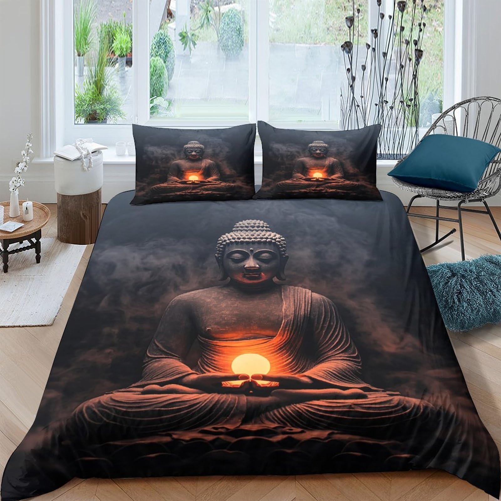 Ctjqhvkz Style-8 3D Printed Buddha Meditation Fitted Sheet Microfiber Soft Breathable Zen Sunset Bed Cover For Bedroom Dorm Decor Single（135X200cm）