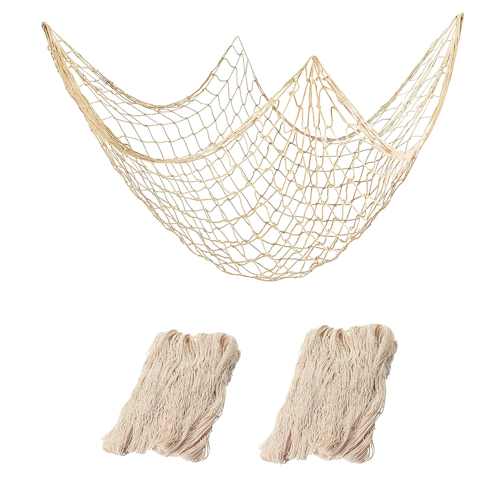 2 Pack Fishing Net, 59x39in Fishing Net Decoration, Natural Fish Nets Decorations for Party, Wall Hanging Fishnet Under The Sea Pirate Ocean Beach Halloween Bedroom Decor
