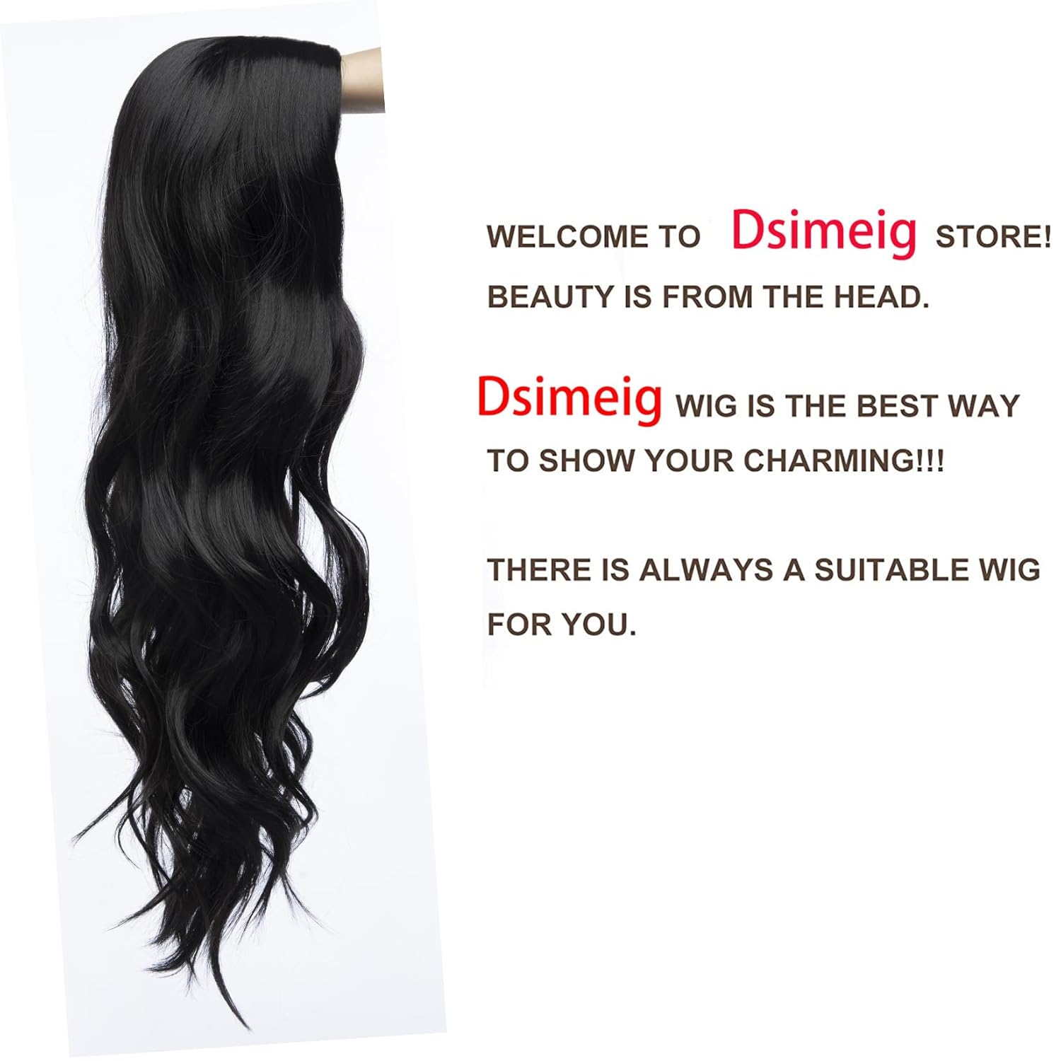 Long Black Wavy Wigs for Women,Middle Part Heat Resistant Synthetic Hair Wig for Halloween Cosplay Daily Use,27 Inch