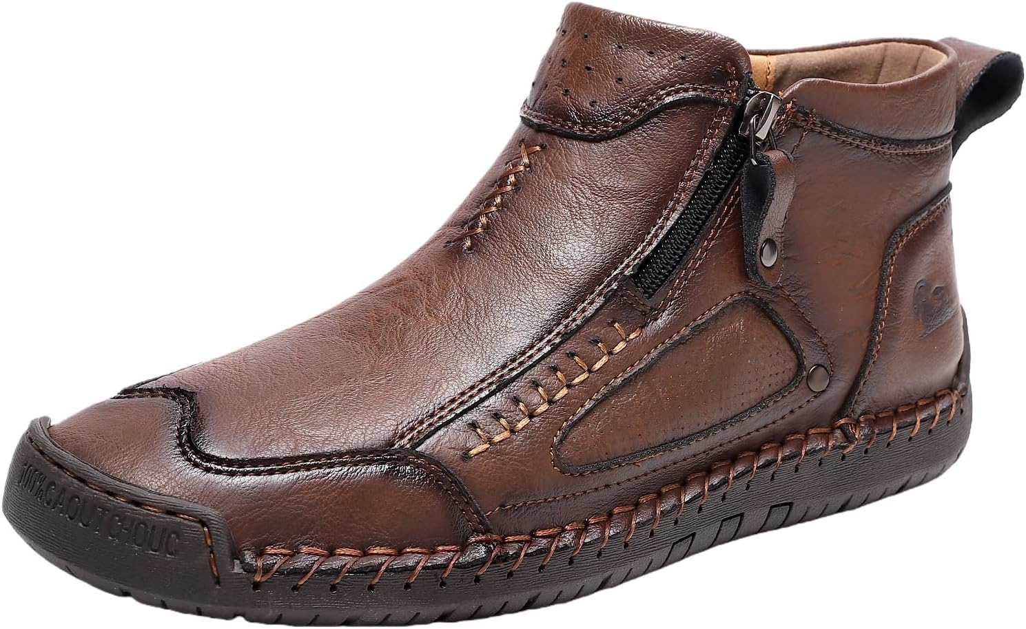 Mens Leather Waterproof Slip On Boots Comfortable Orthopedic Salkins Chukkas Ankle Boots Casual Lightweight Sawbehinds Walking Booties with Side Zipper