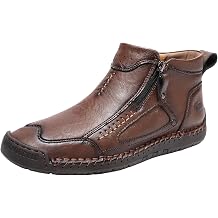 Saw Behind Leather Ankle Boots for Men Casual Saw Behind Chukka Boots Slip On Orthopedic Handmade Premium Leather Loafers Arch Support Non-Slip Comfort Outdoor Walking Driving Shoes