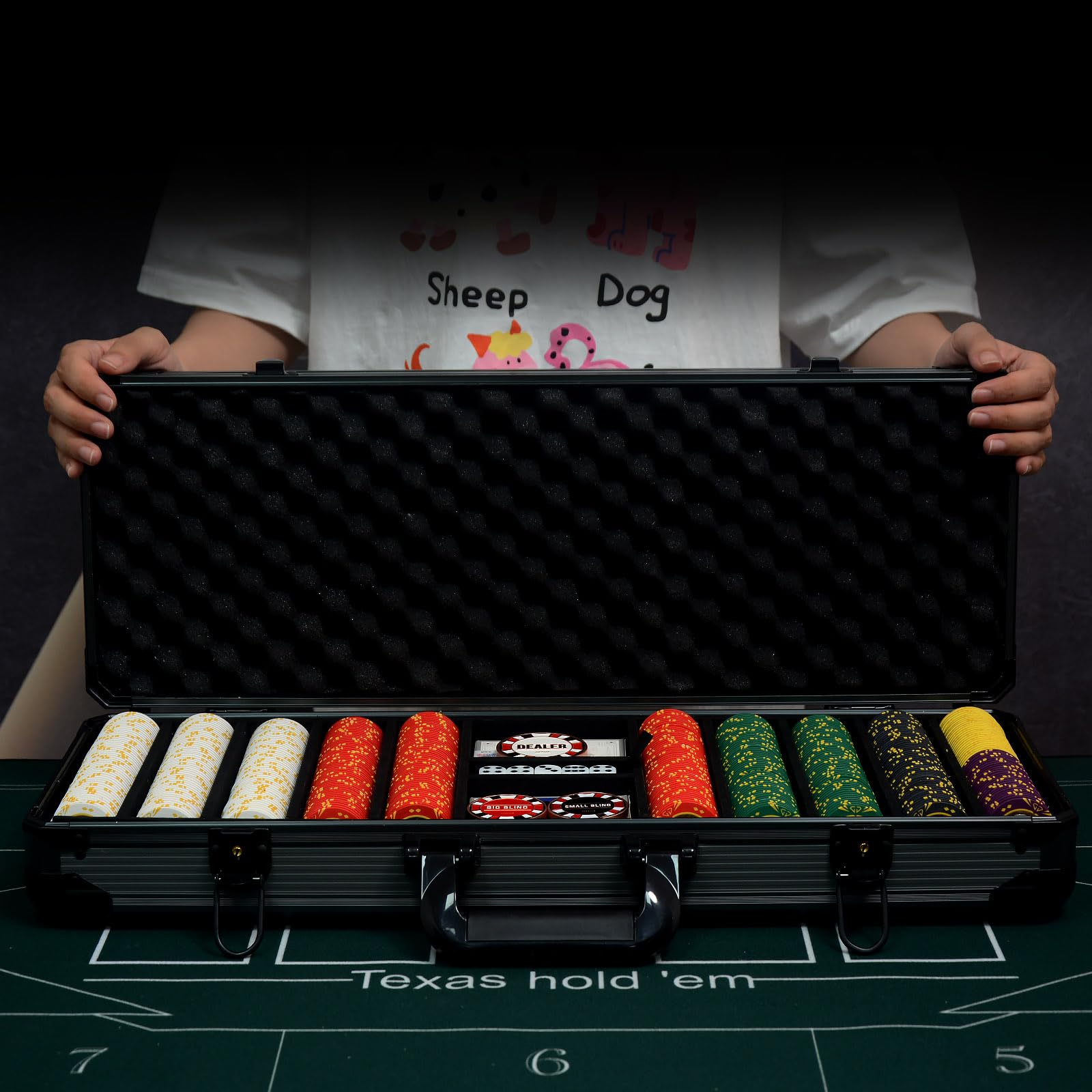Texas Hold'em Lot de 500 jetons de poker vierges en argile de 14 g avec étui à jetons haut de gamme et accessoires de poker pour jeux de blackjack (F 500 jetons vierges)