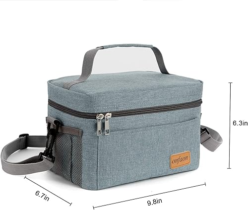 Vista 7 de Bolsa de almuerzo para hombres y mujeres, lonchera reutilizable aislada a prueba de fugas, bolsa de mano congelable con correa de hombro ajustable