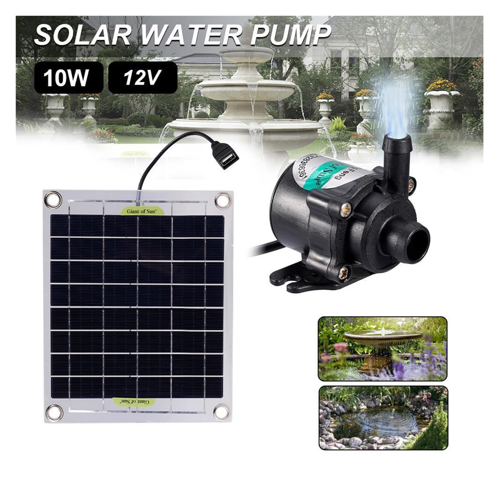 Springbrunnen Solar, 10 W Solar Wasserpumpe Set 12 V Hydrokultur Filter Belüftung Aquarium Steingarten Wasser Pumpen Tauchpumpe Teich Brunnen,für Garten, Vogelbad, Teich und Fische