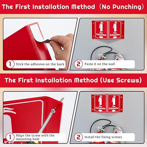 Miniatura 10 de Soaoo 4 juegos de letreros de proyección de extintor de incendios 3D, ángulo acrílico, flecha hacia abajo, letrero de extintor de incendios con