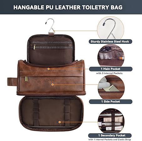 Gepersonaliseerde toilettas cadeau voor echtgenoot vader zoon, op maat gemaakte grote capaciteit PU lederen reis dopp kit voor heren, jubileum voor hem, Valentijnsdag cadeau voor mannen, Modieus
