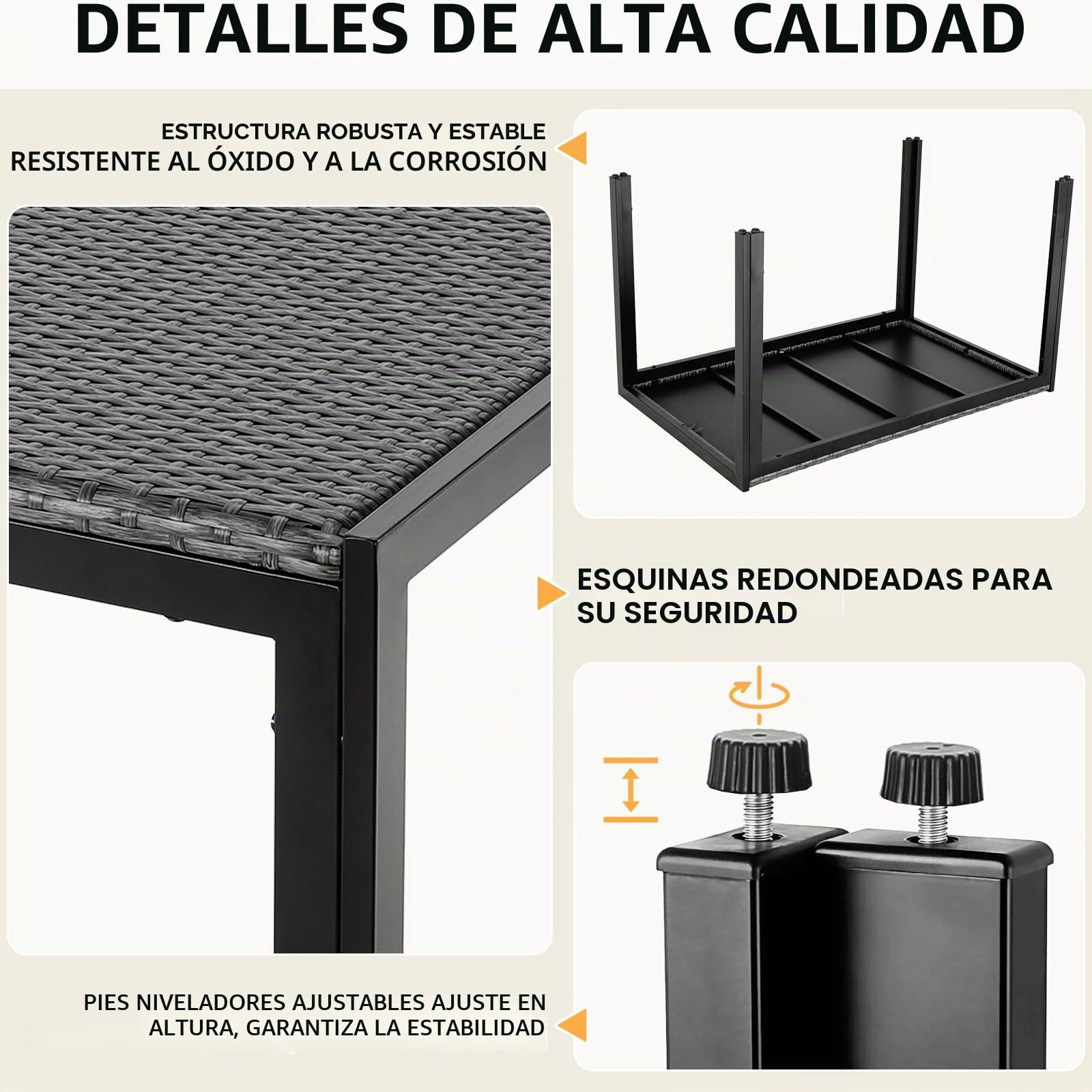 LIFERUN Mesa de Jardín Rectangular para 4-6 Personas en Rattan PE,119x74 cm | Mesa de Comedor para Exterior, en Metal, Resistente a la Intemperie UV, 4 PCS Patas Ajustables, para Terraza Balcón, Gris