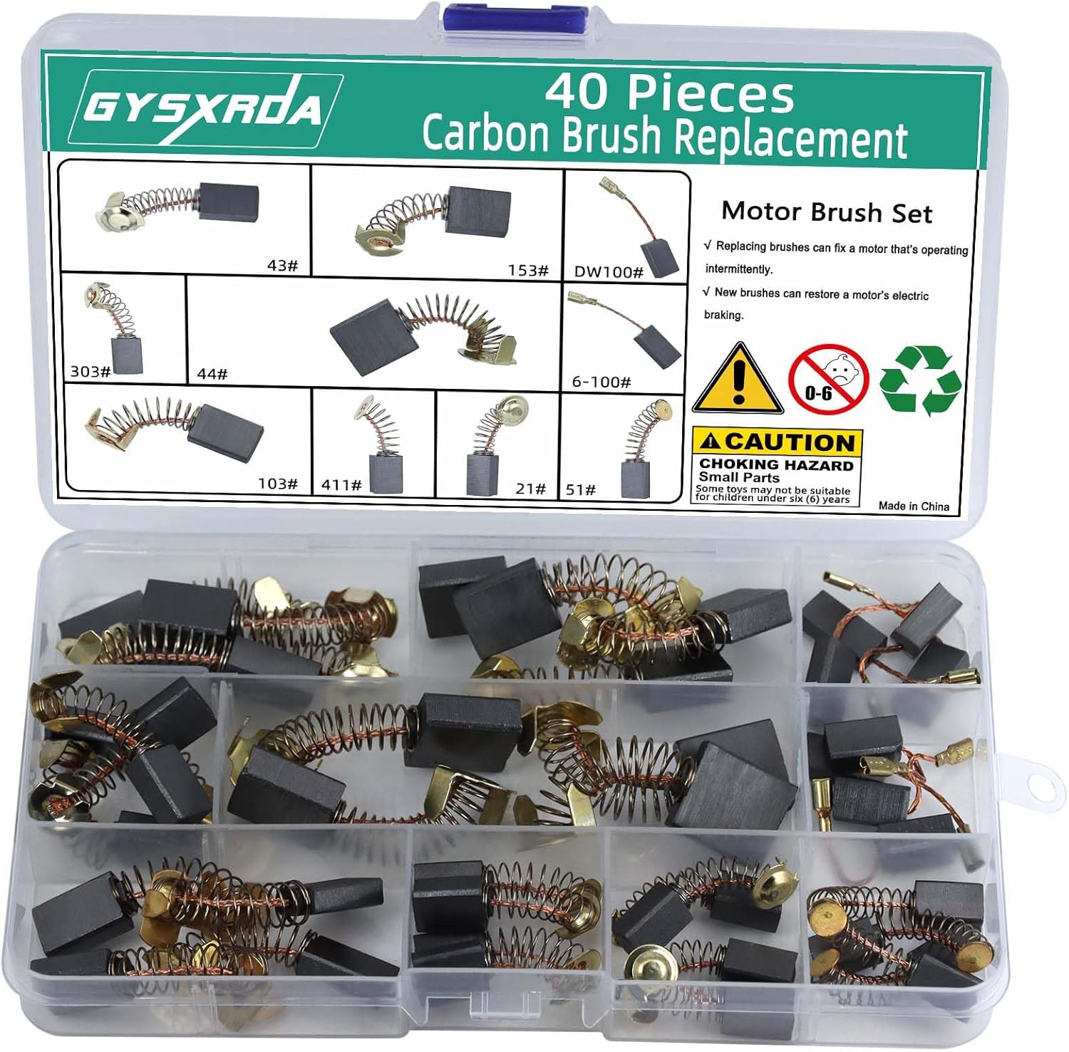 Electric Motor Carbon Brushes Set - 40 Pack Replacement Repair Kit with 10 Sizes, Suitable for Repair Power Tools Part