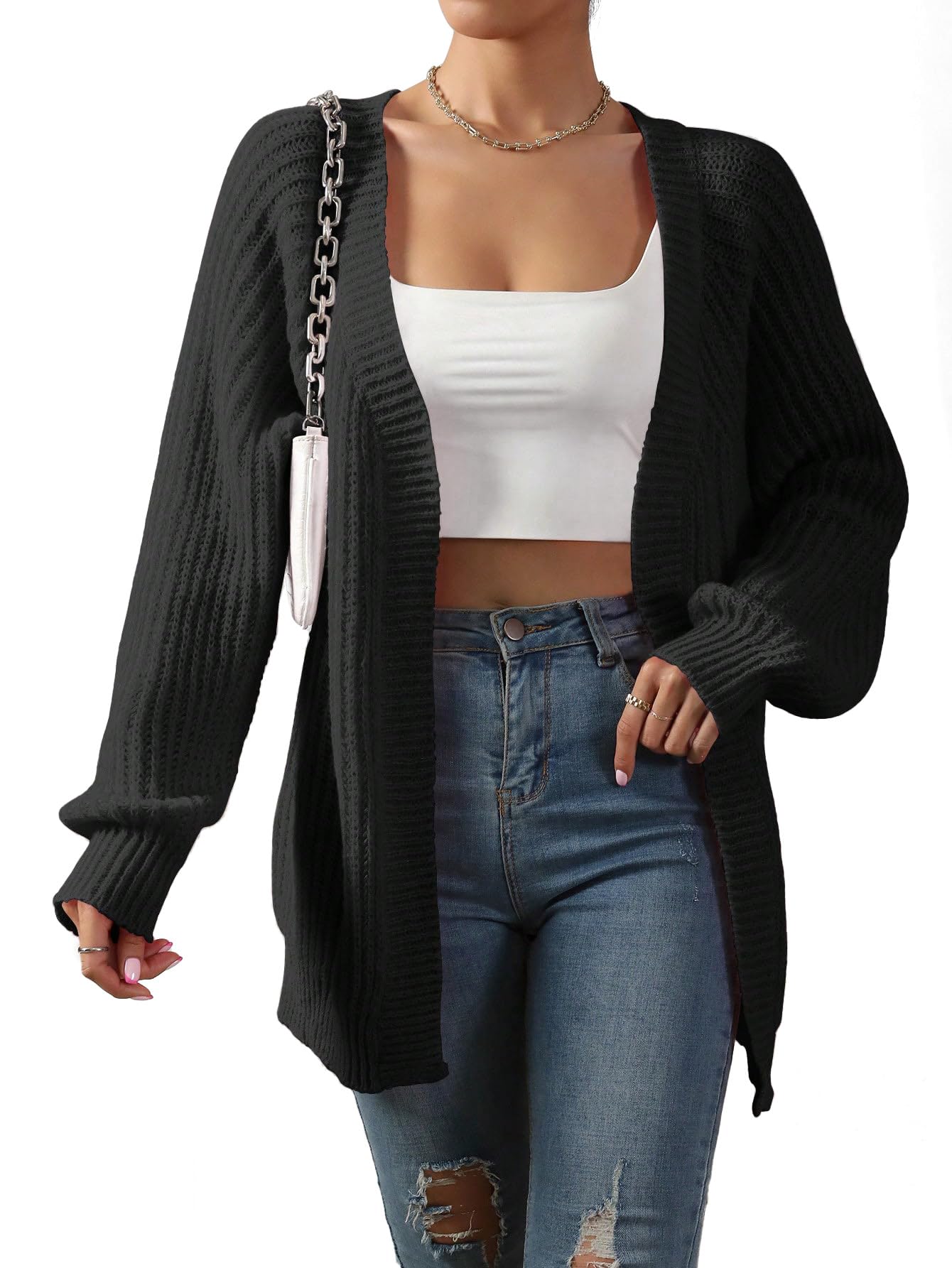 SKAYS Womens Long Sleeve Cardigan Sweaters Casual Cute Soft Knit Open Front Tops Long Coat