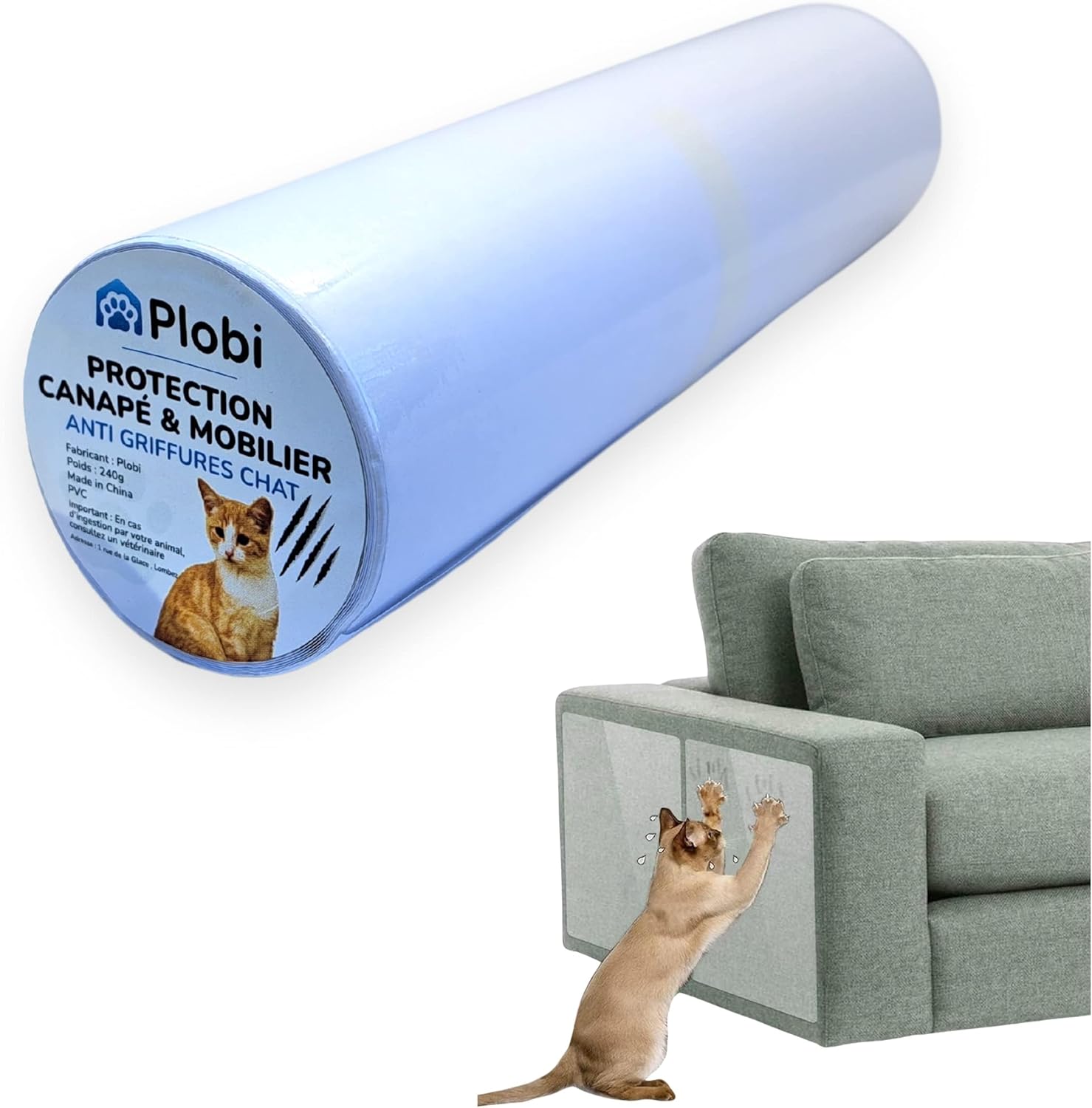 Protection canape Meuble Mur Porte Chat Anti griffures Rouleau adhésif [3M*20CM] Transparent