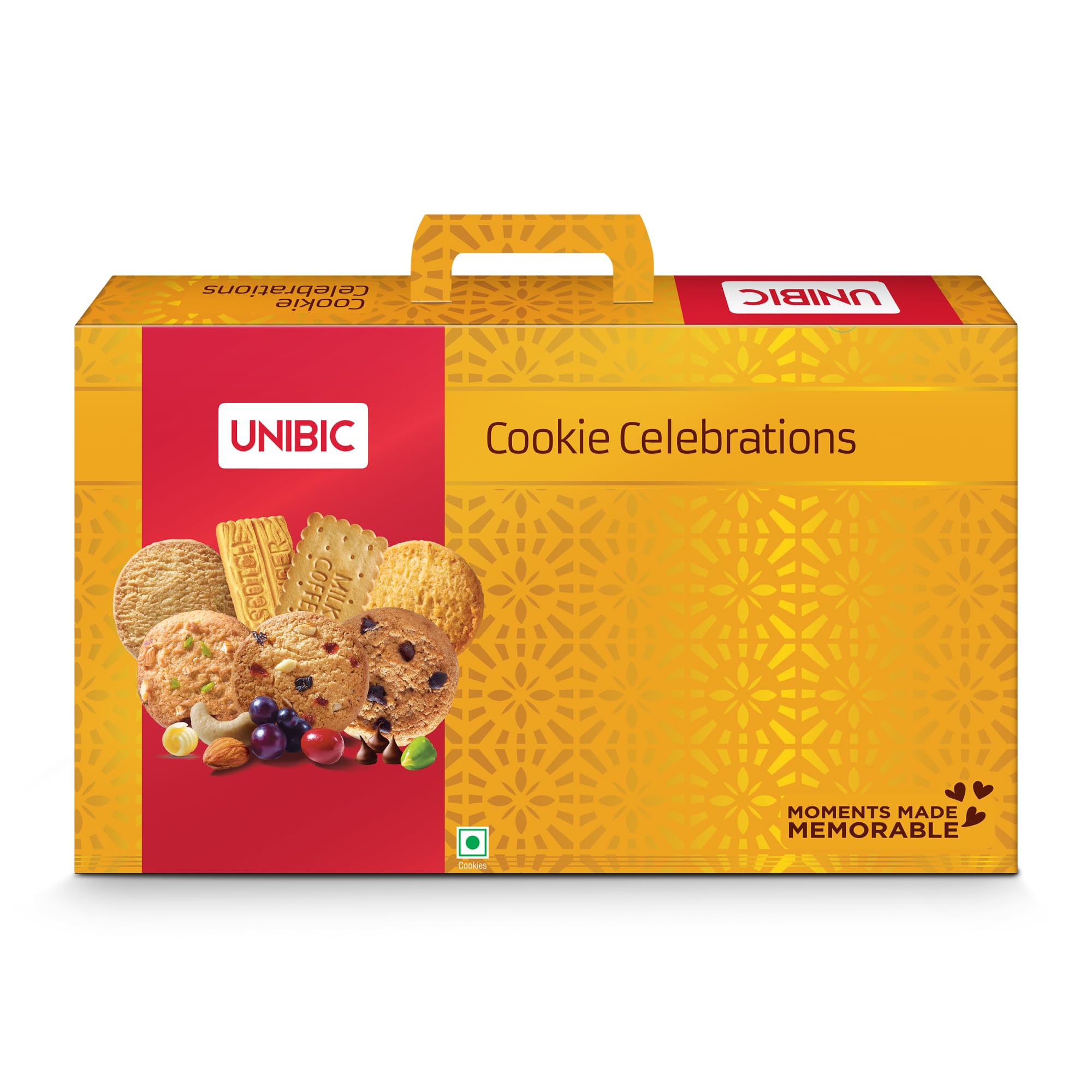 Celebrations Cookies Gift Pack 700 Grams, Choco Chip, Choco Nut, Scotch Finger, Pista Badam, Honey Oatmeal, Milk Coffee, Nice and Double Chocolate Chip Cookies