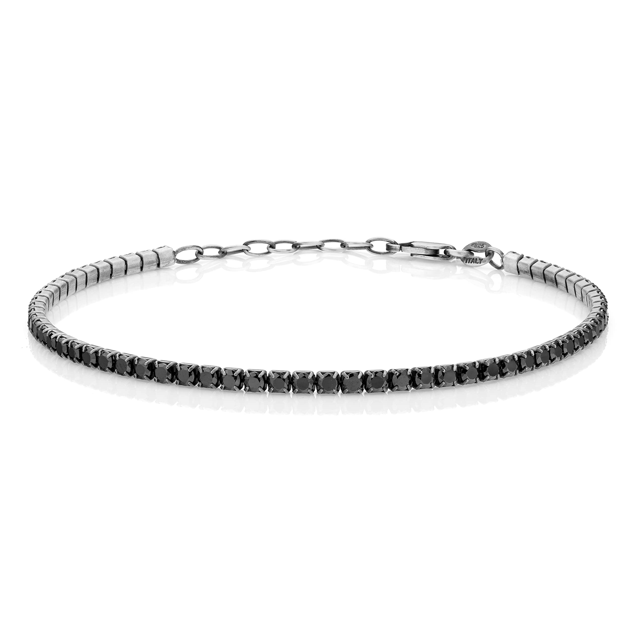 AKA Gioielli® - Tennis Armband Herren 925 Silber Oxidiert mit Schwarz Cubic Zirkonia im Diamantschliff, verstellbare Länge
