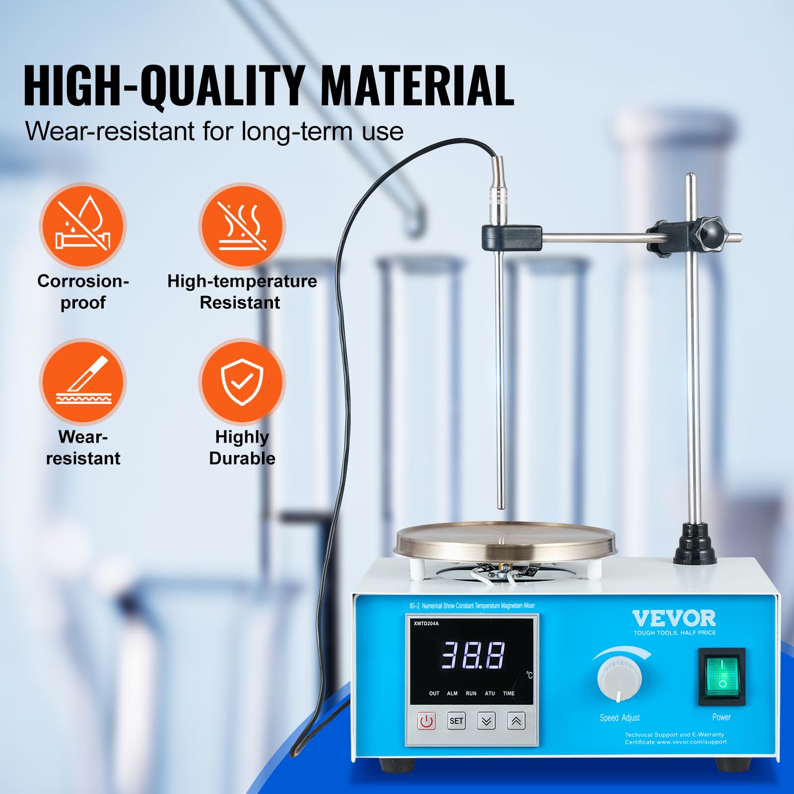 VEVOR Agitatore Magnetico con Piastra Riscaldante, Kit di Agitazione da 1000 ml con Manopola di Velocità Regolabile, Piastra di Agitazione con Potenza Riscaldante 1500 RPM 250 W Max 99,9 °C Bianco