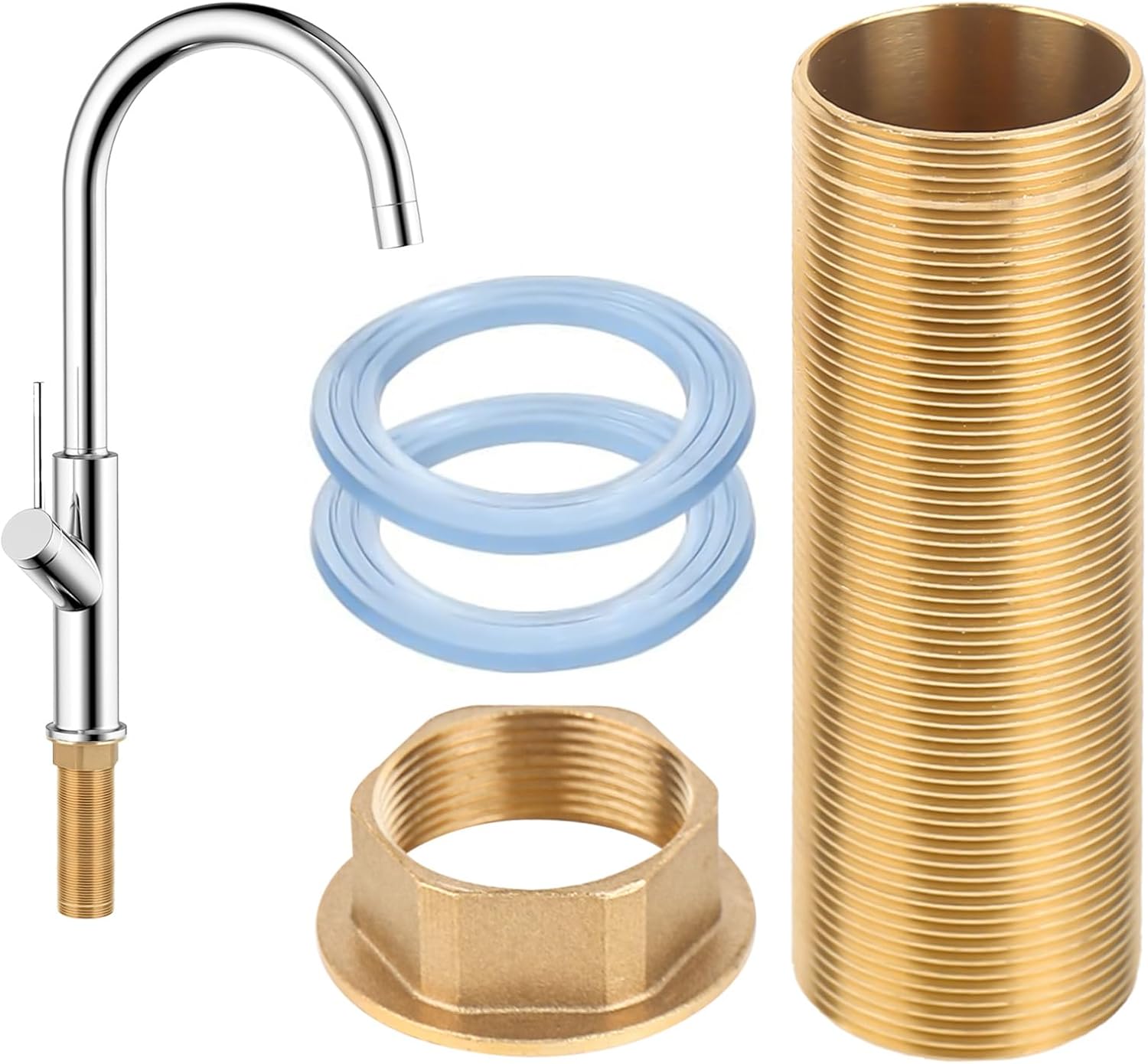 Extended Tap Fitting Kit Extension Kitchen Tap – 3 x 10 cm Tap Repair Kit Threaded Pipe Stainless Steel Tap Replacement for Bathroom Faucet Repair