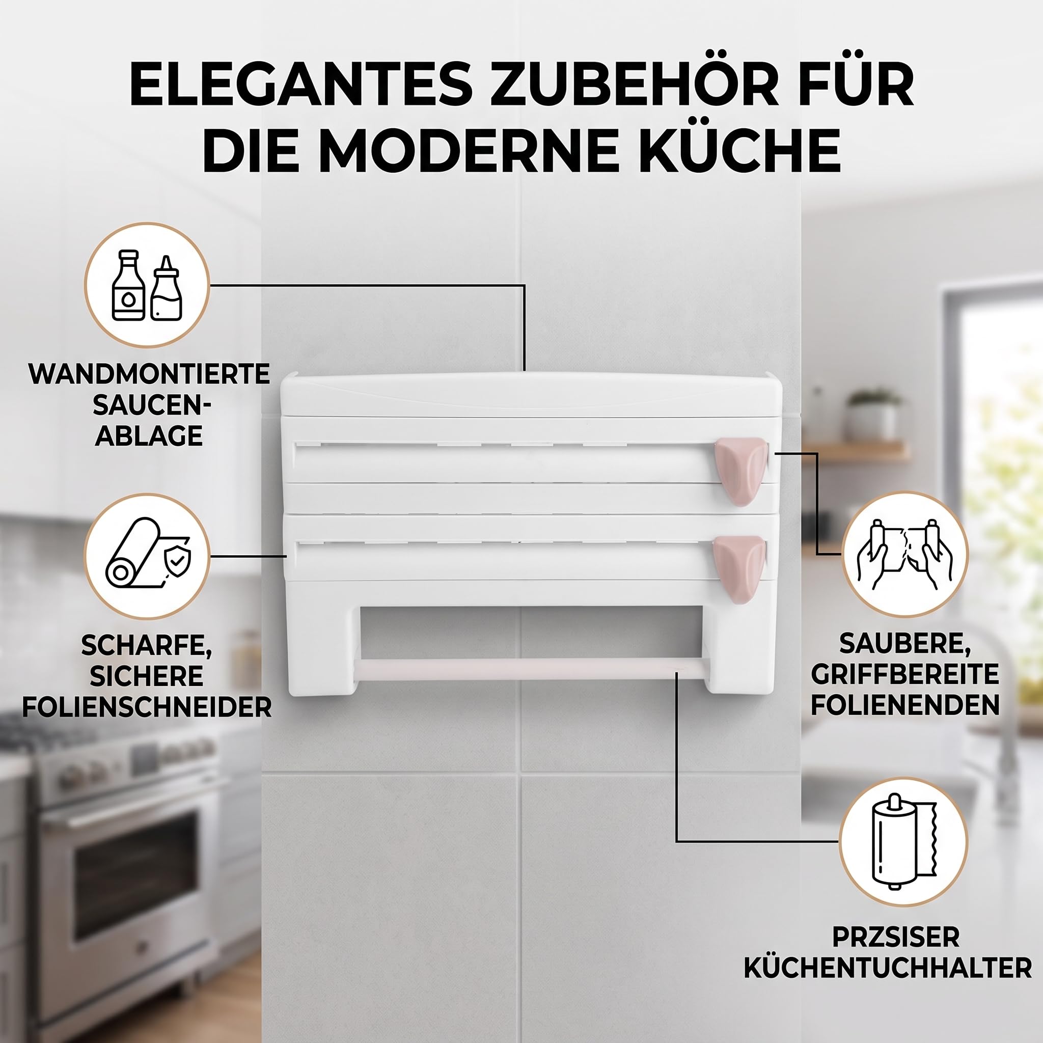 Dérouleur Mural Parat, Distributeur Papier Aluminium Et Film Devidoir Essuie Tout Mural avec Lames tranchantes, dévidoir Mural Porte essuie Tout, Support de Rangement Cuisine (Blanc)