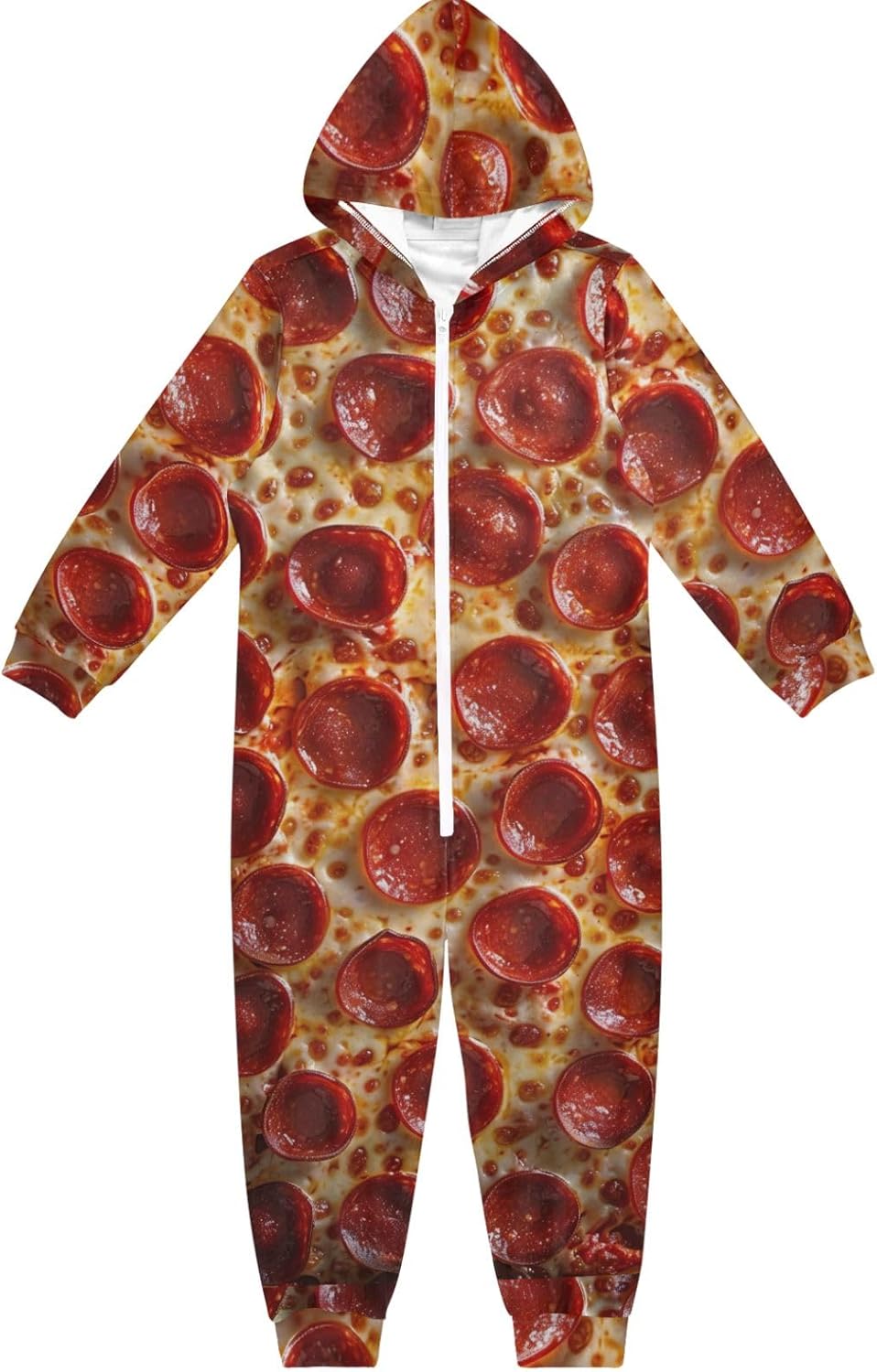 ODAWA Pizza Pepperoni Unisex Onesie Kids Halloween Costume Christmas Cosplay Comfy Hoodie One Piece Jumpsuits for Children Girls Boys, 13-14 Years