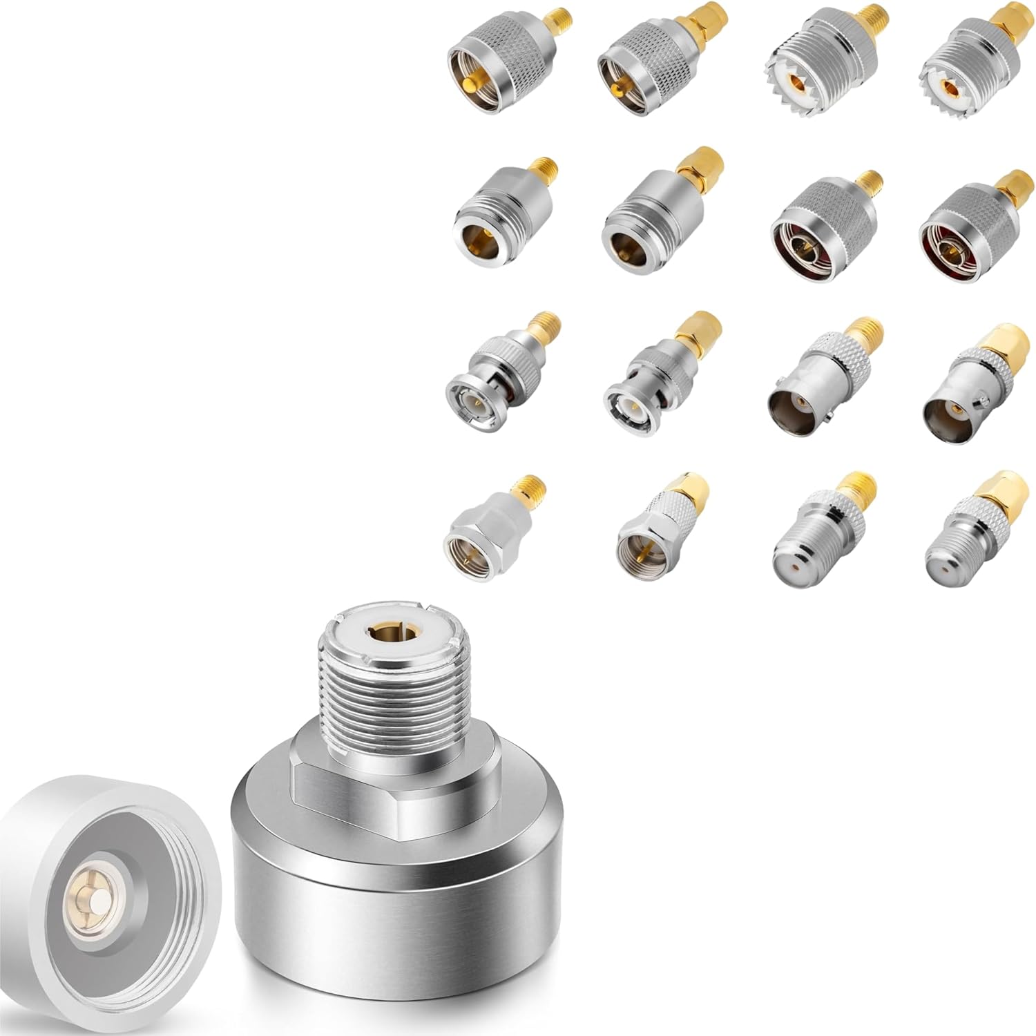 Anina NMO to SO239 Adapter Heavy Duty Connector PL259 Antenna Mount, 16pcs RF Coaxial Adapter Kit UHF/BNC/N/F to SMA Male/Female Connectors for Ham Radio