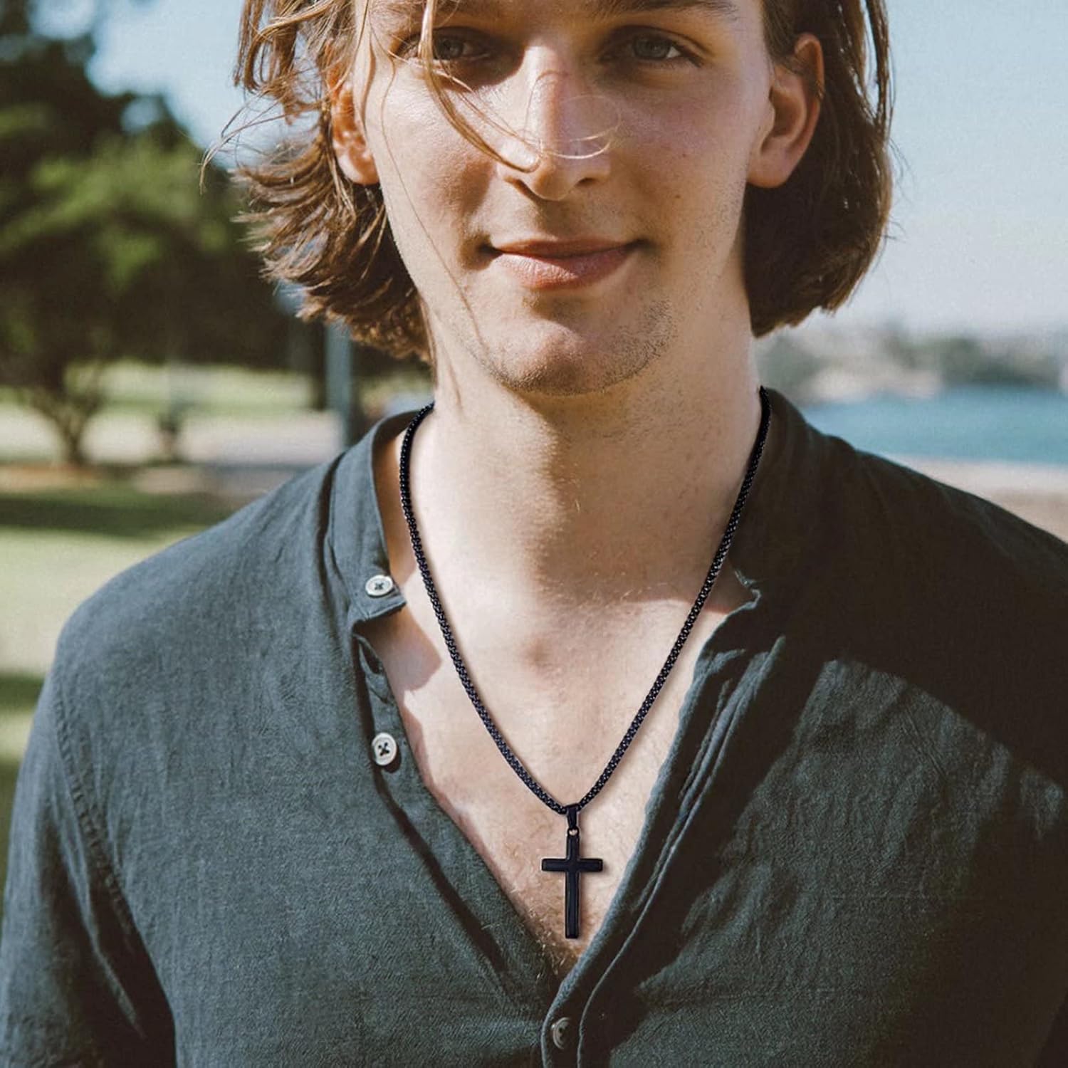 IEFLIFE Cross Necklace Gifts for Men, Silver/Gold/Black Cross Necklace Box Chain Necklace for Men, Fathers Day Valentines Christmas Religious Christian Gifts for Dad Son Husband Step Dad - Image 4