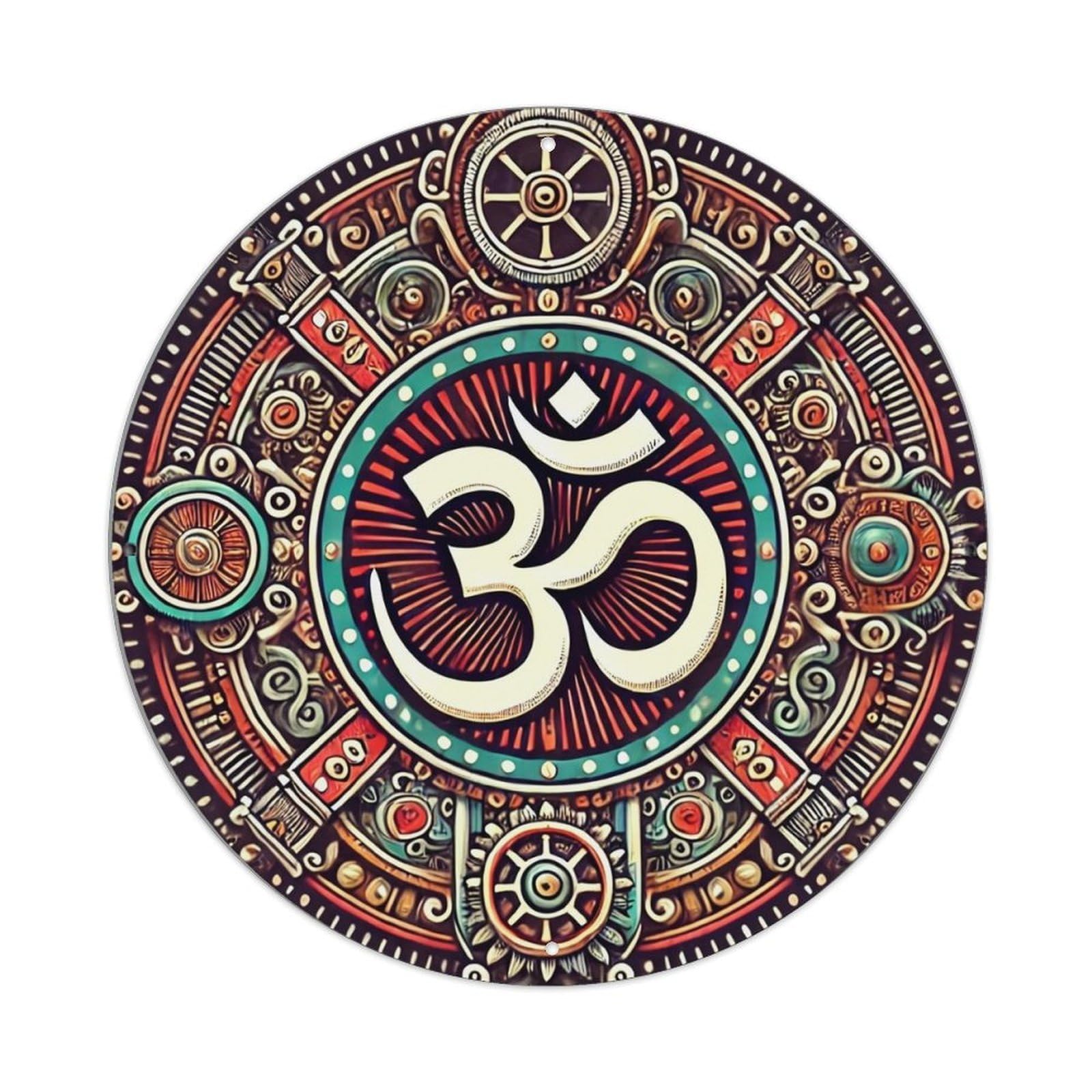 Sacred Om Symbol Mandala Design Retro Metal Sign Round Tin Sign, Vintage Decor Art Poster for Bar, Home, Man Cave, Kitchen, Laundry Room Gift 8x8Inch